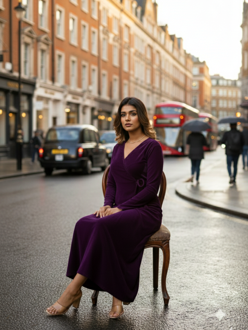 Purple Velvet Wrap Gown