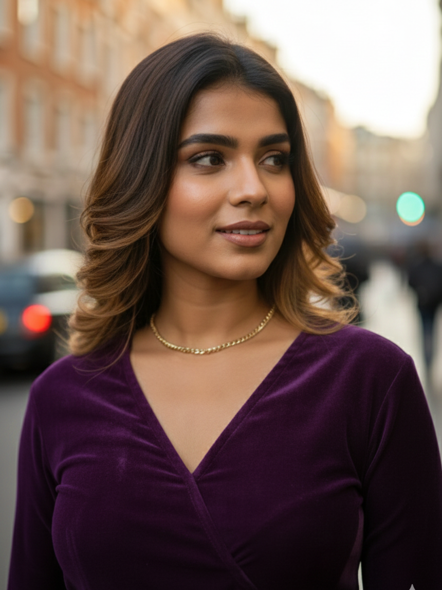 Purple Velvet Wrap Gown