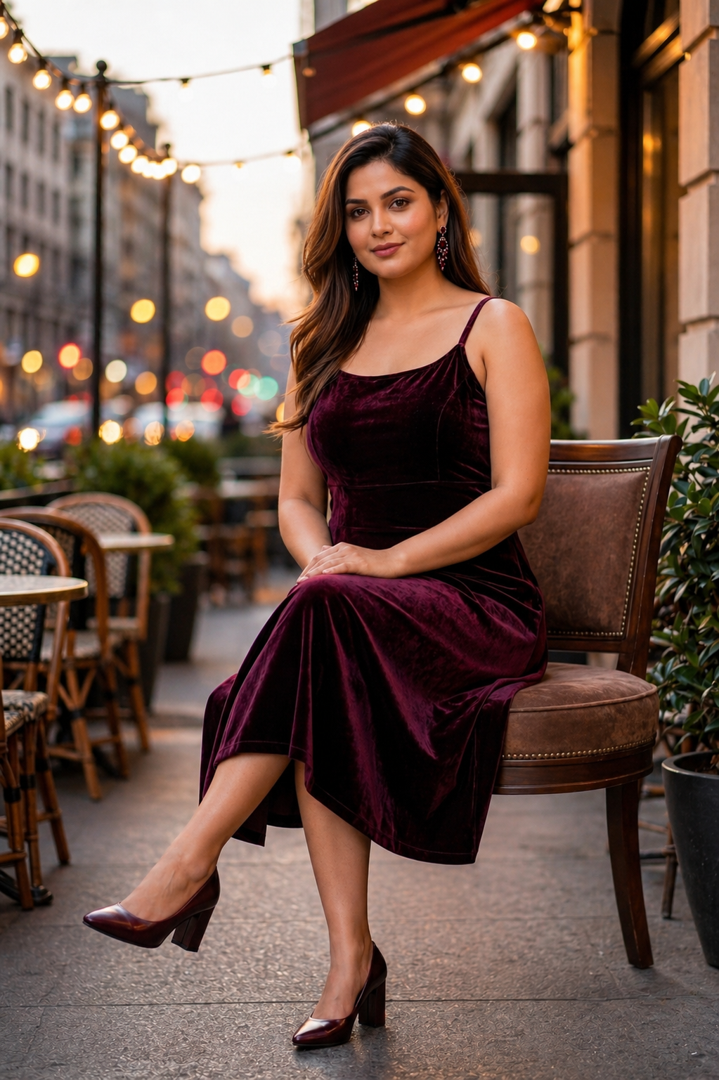 Wine Velvet Midi Dress