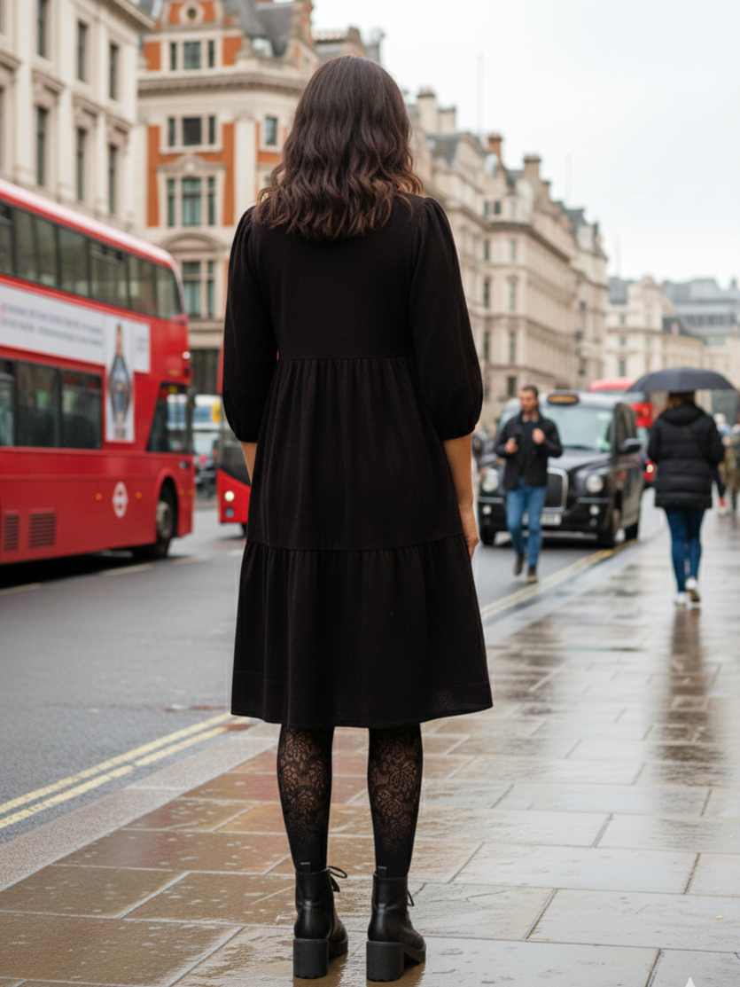 Brown Velvet Tiered Dress