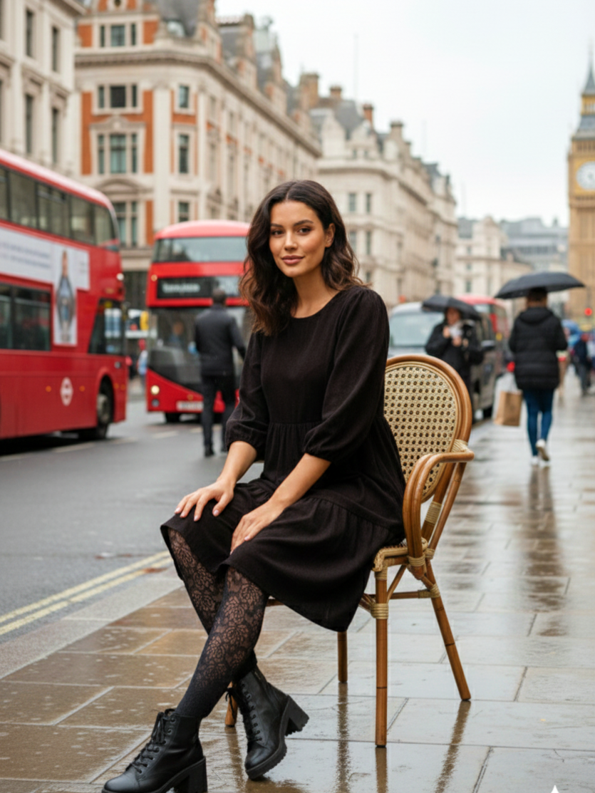 Brown Velvet Tiered Dress