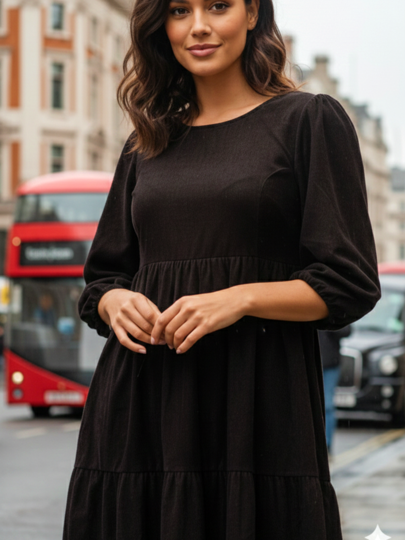 Brown Velvet Tiered Dress