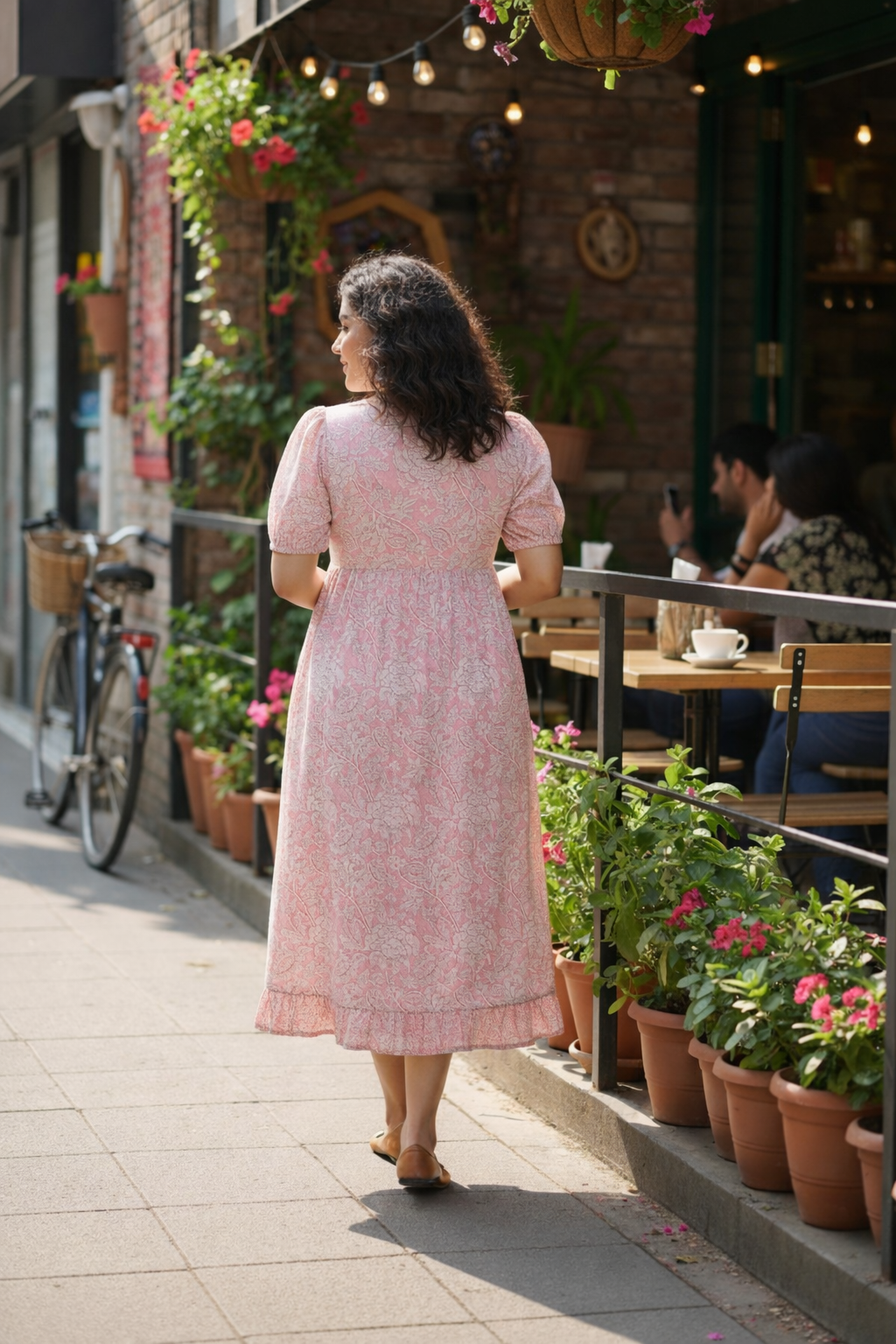 Pink Floral Cotton Gathered Maxi Dress