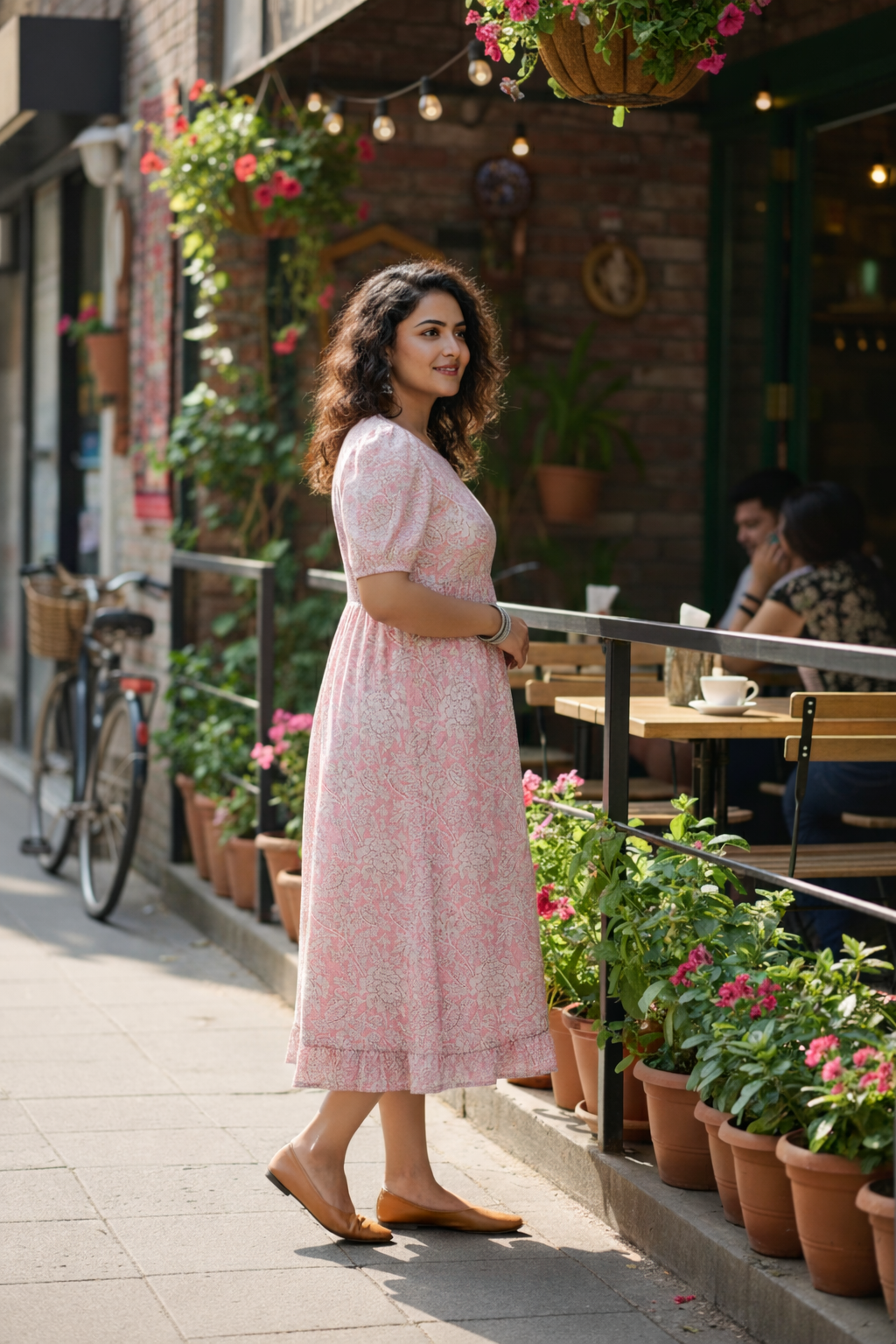 Pink Floral Cotton Gathered Maxi Dress
