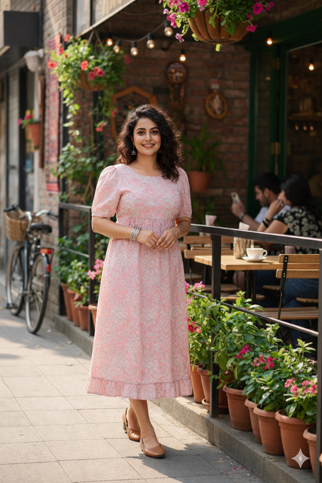 Pink Floral Cotton Gathered Maxi Dress
