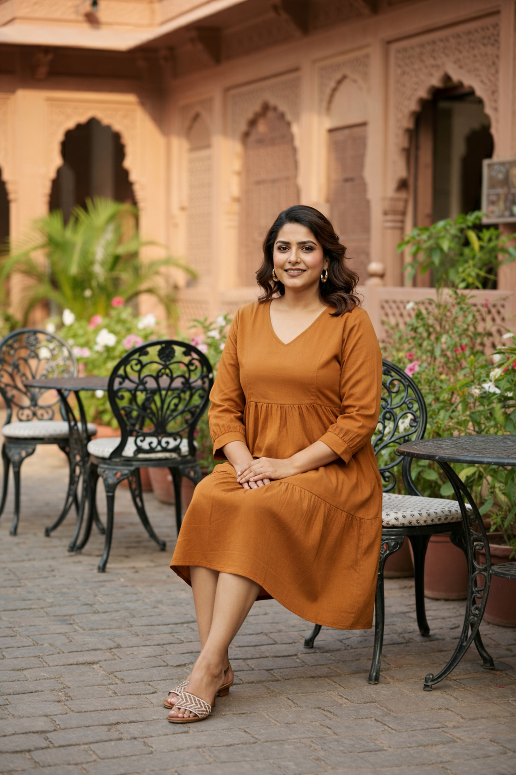 TAN TIERED LINEN DRESS