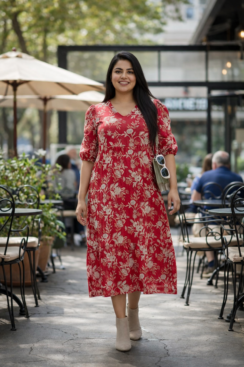 Red Floral Cotton Tiered Maxi