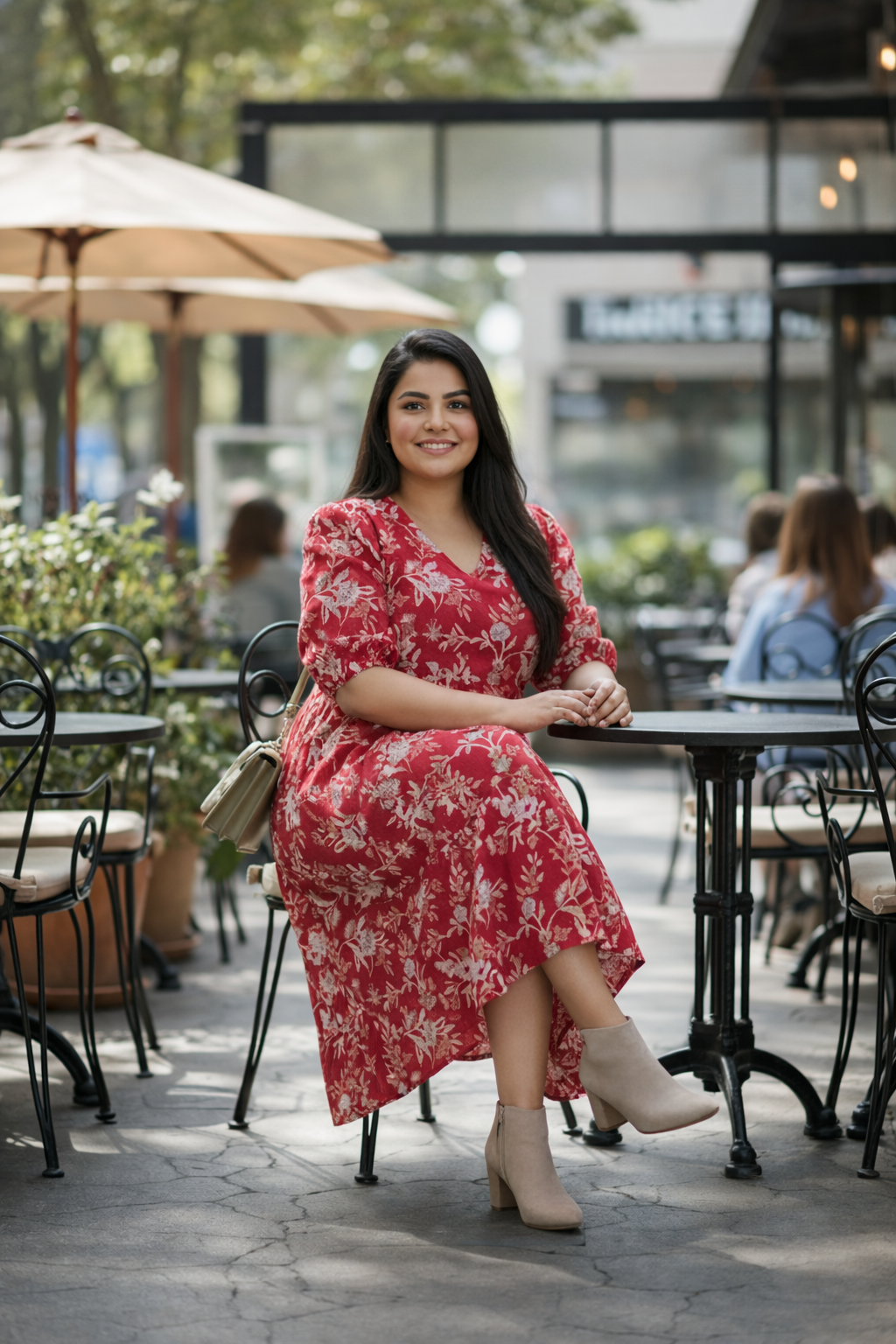 Red Floral Cotton Tiered Maxi