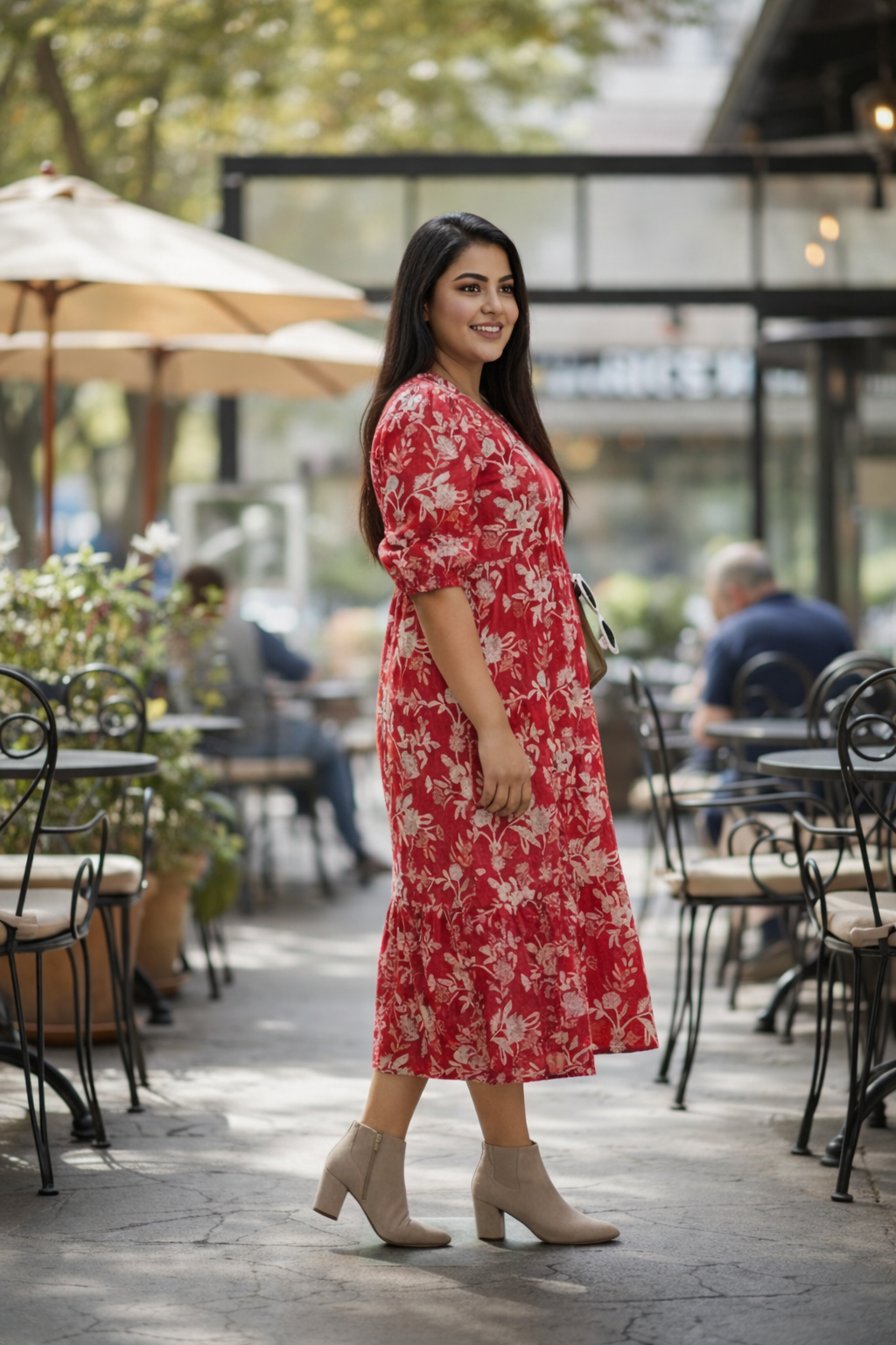 Red Floral 100% Cotton Tiered Maxi