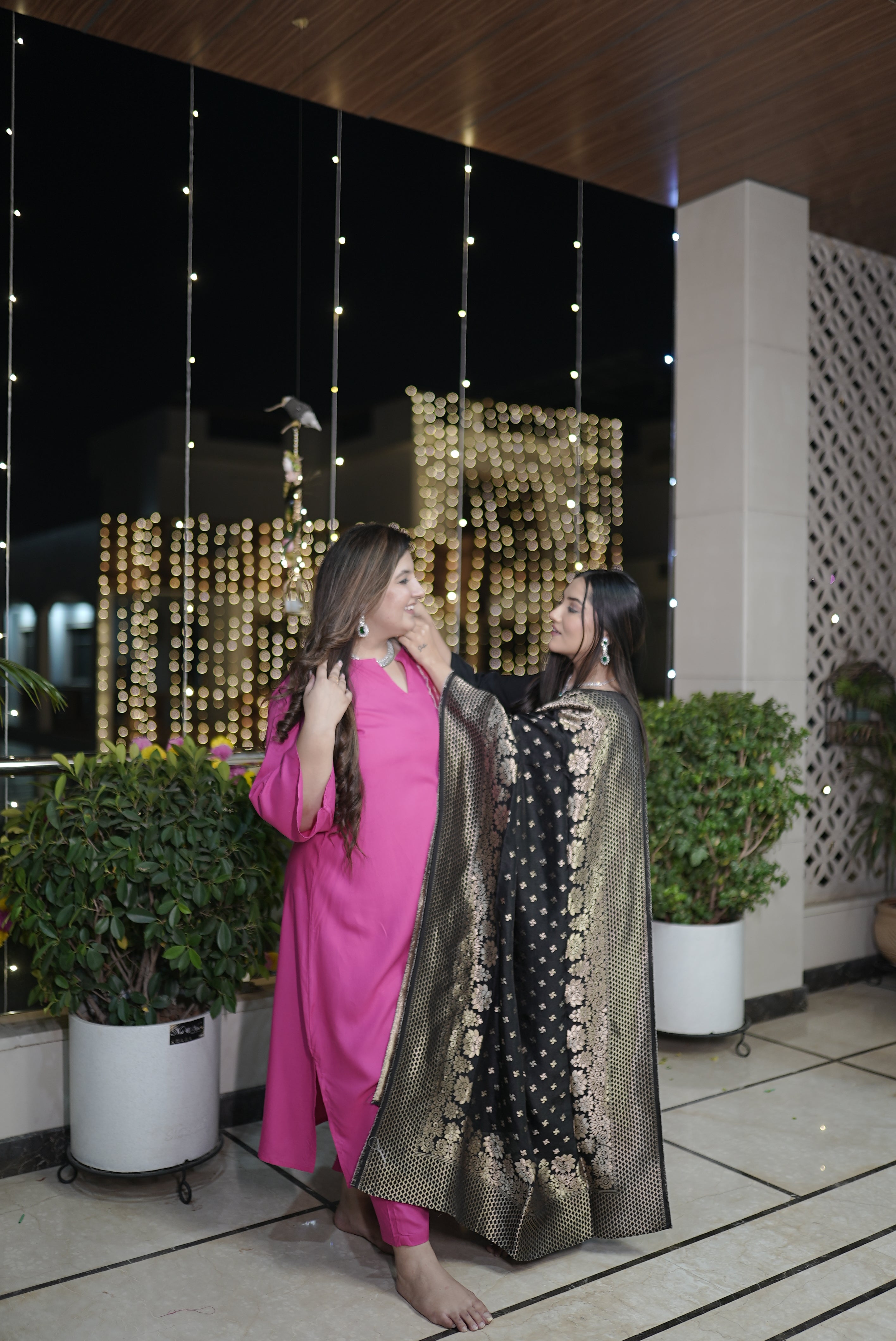 Black Paithani Kurta Suit Set with benarasi dupatta - (Set of 3)