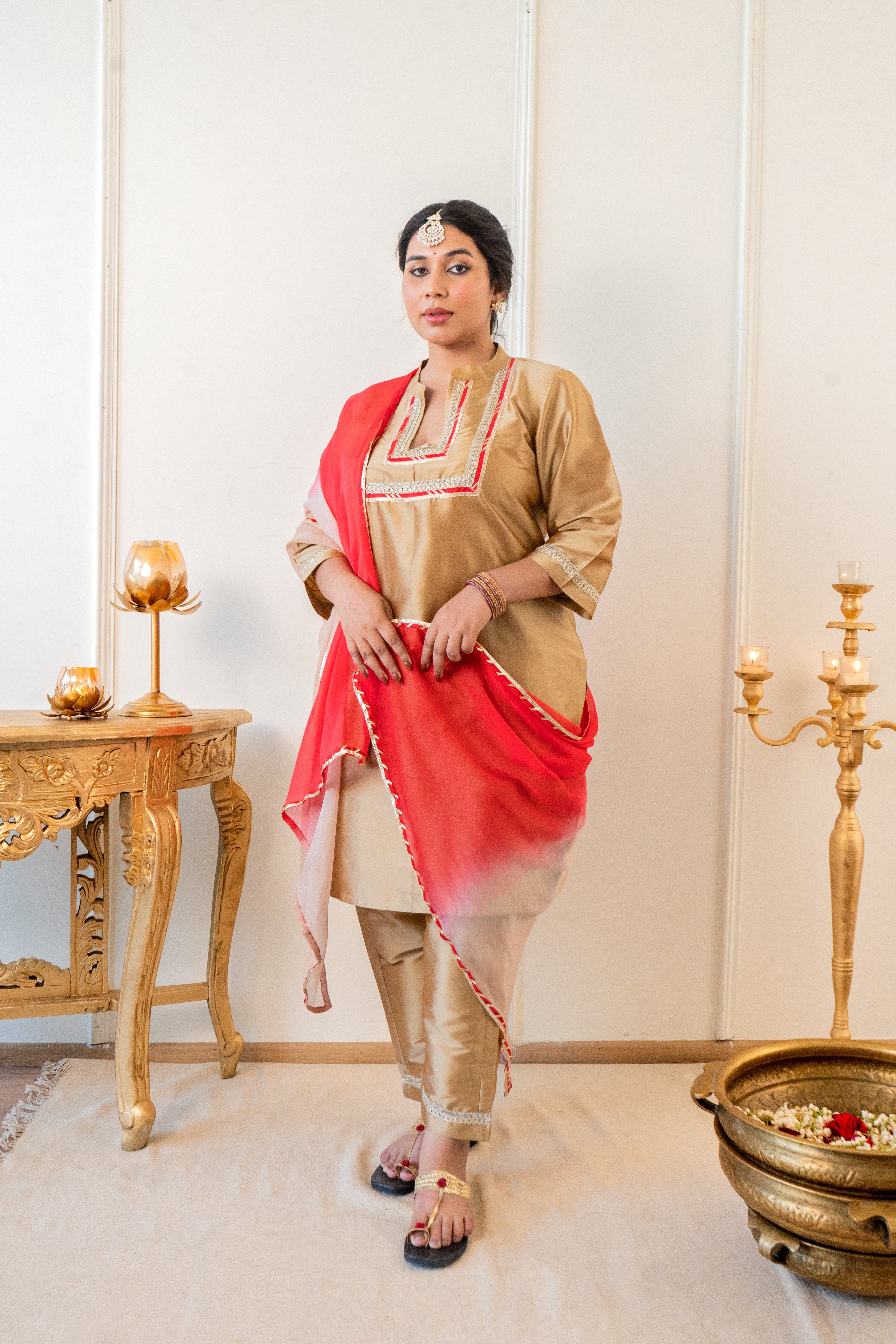 Champagne Gold Taffeta Kurta Set