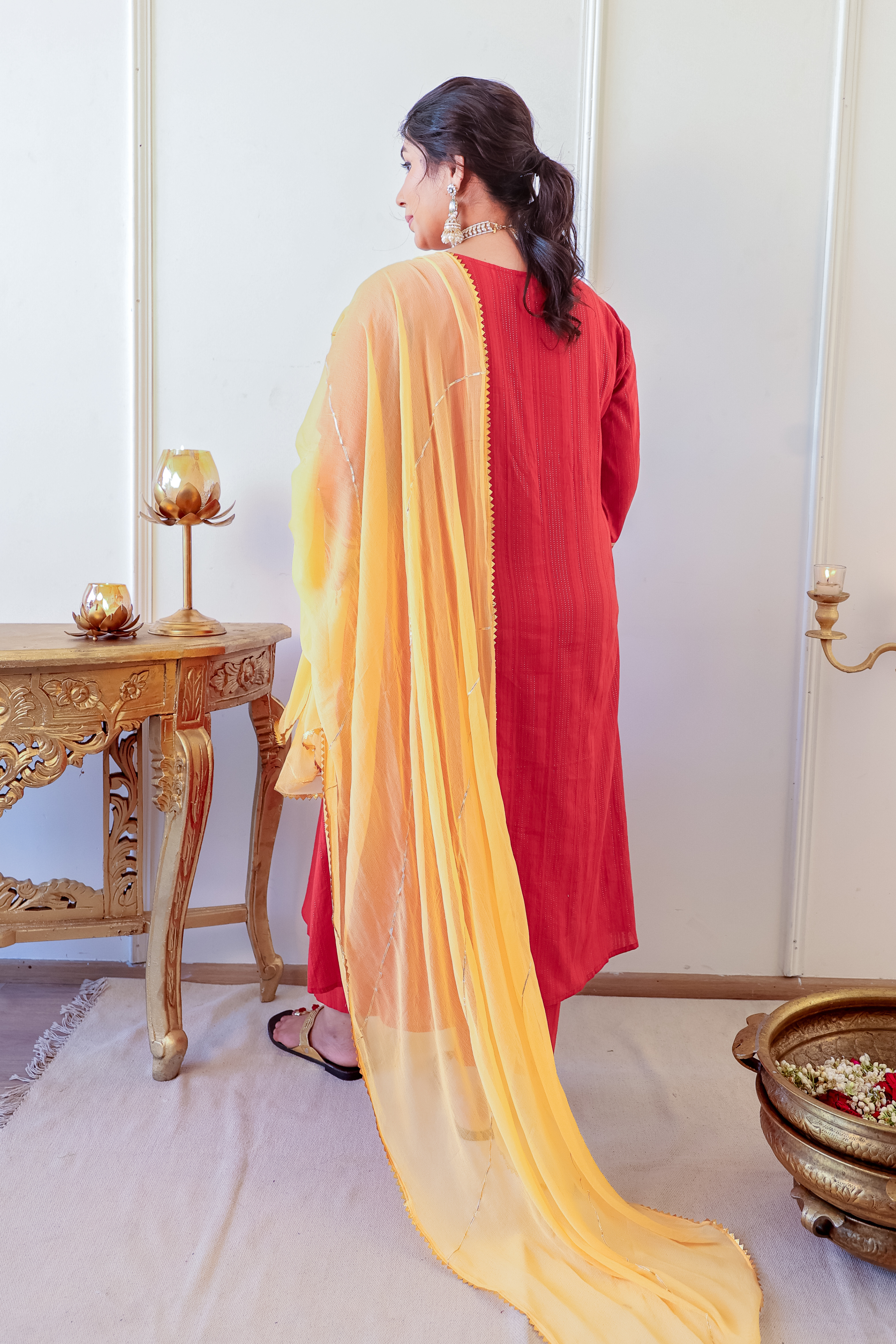 Regal Rust Red Kurta Set with Gota Detailing