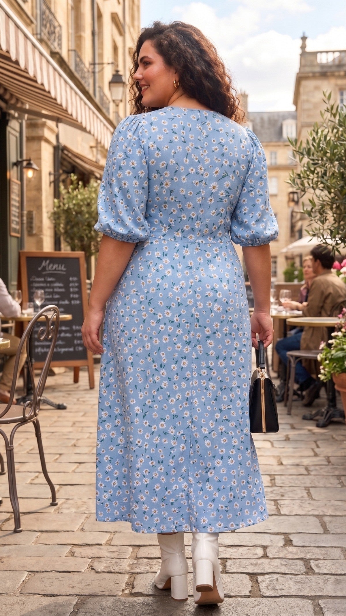Plus Size Blue Floral Rayon Maxi Dress – V-Neck Printed Summer Dress for Women