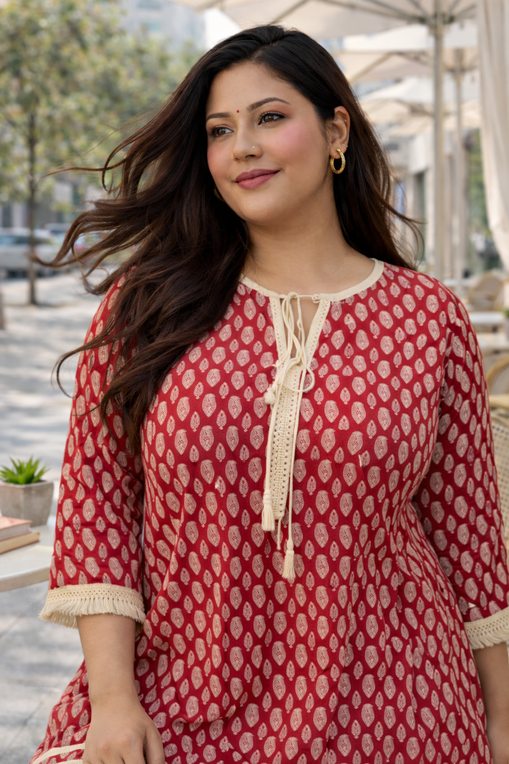 Red Boho Co-ord Set With Fringe Detailing