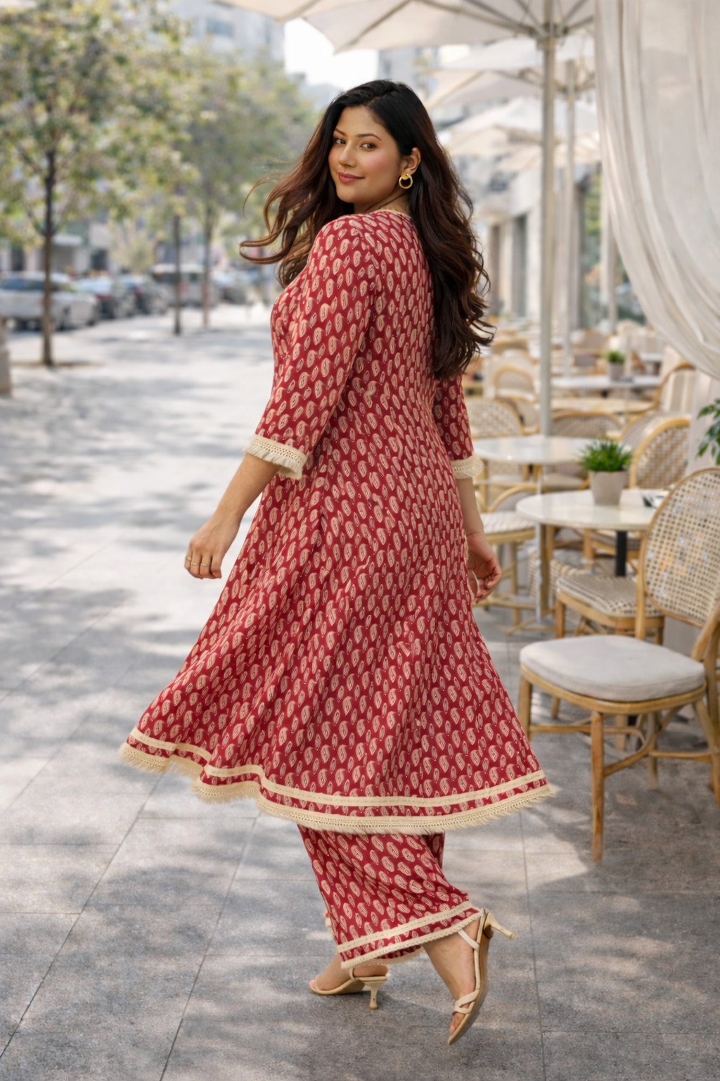 Red Boho Co-ord Set With Fringe Detailing