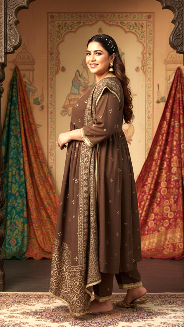 Earthy Coloured Festive Kurta Suit Set (3 Pc)