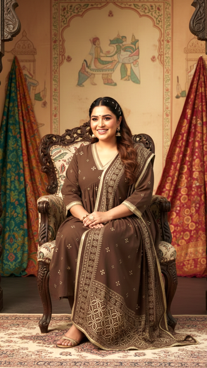 Earthy Coloured Festive Kurta Suit Set (3 Pc)