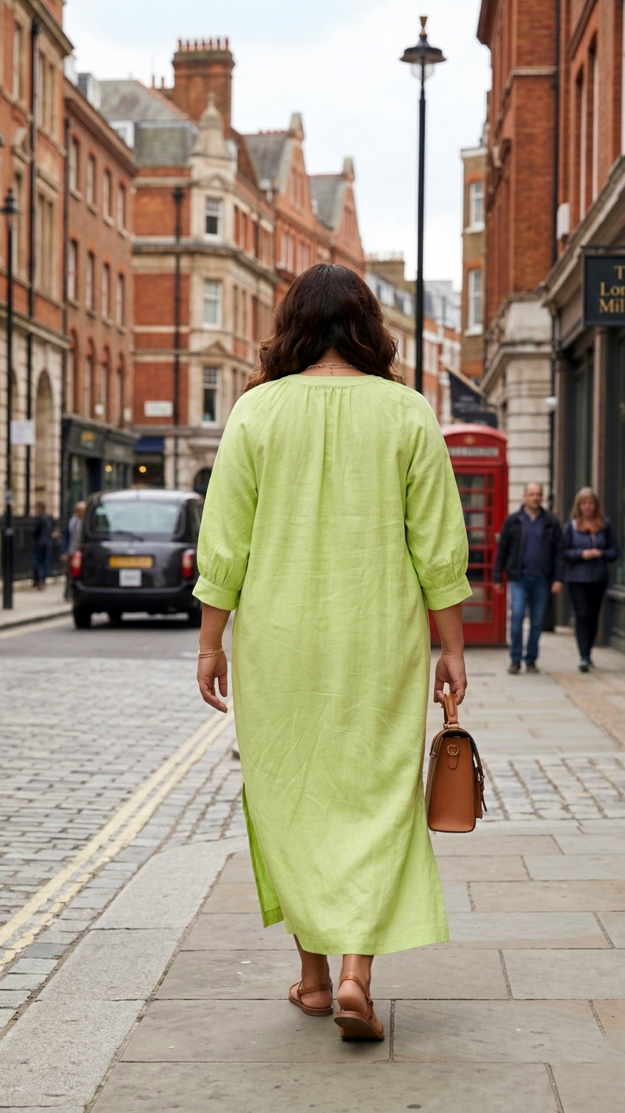 Plus Size Modal Fabric Midi Dress for Women – Soft Luxe Belted Casual Dress (Lime Green)
