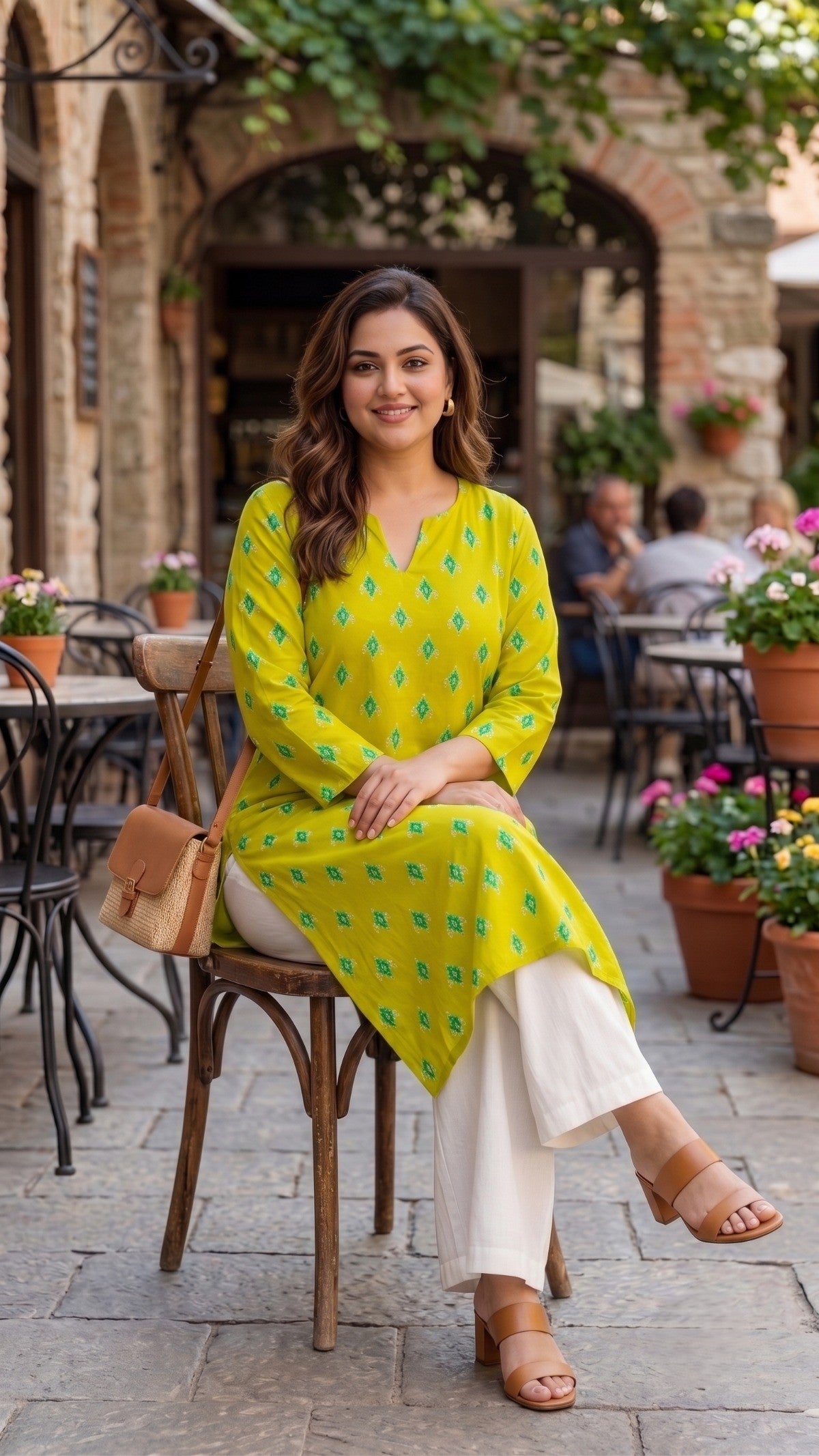 Plus Size Mustard Printed Cotton Kurta for Women | Straight Casual Kurta