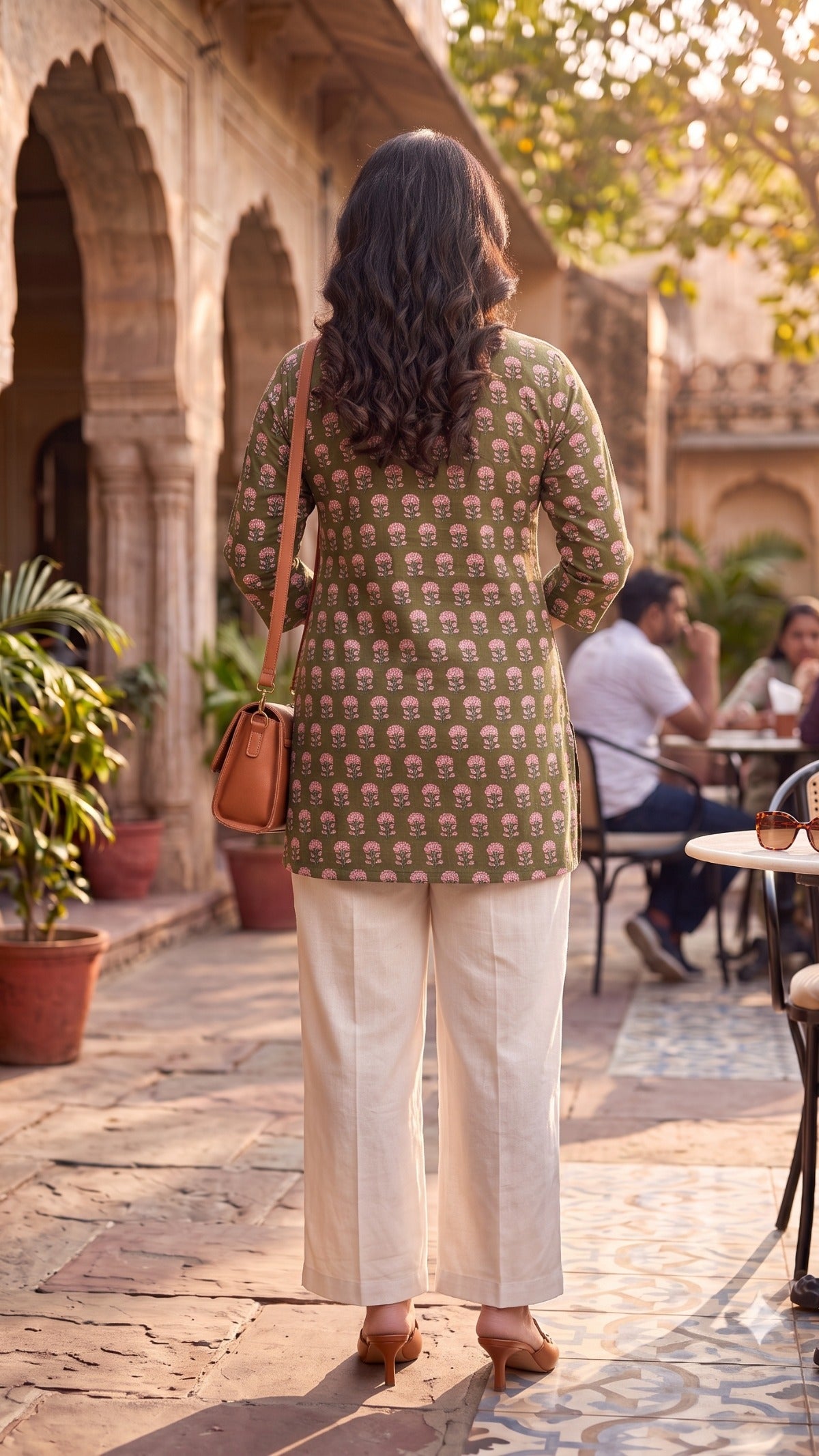 Plus Size Olive Green Printed Cotton Kurti Top for Women | Casual Straight Fit Top