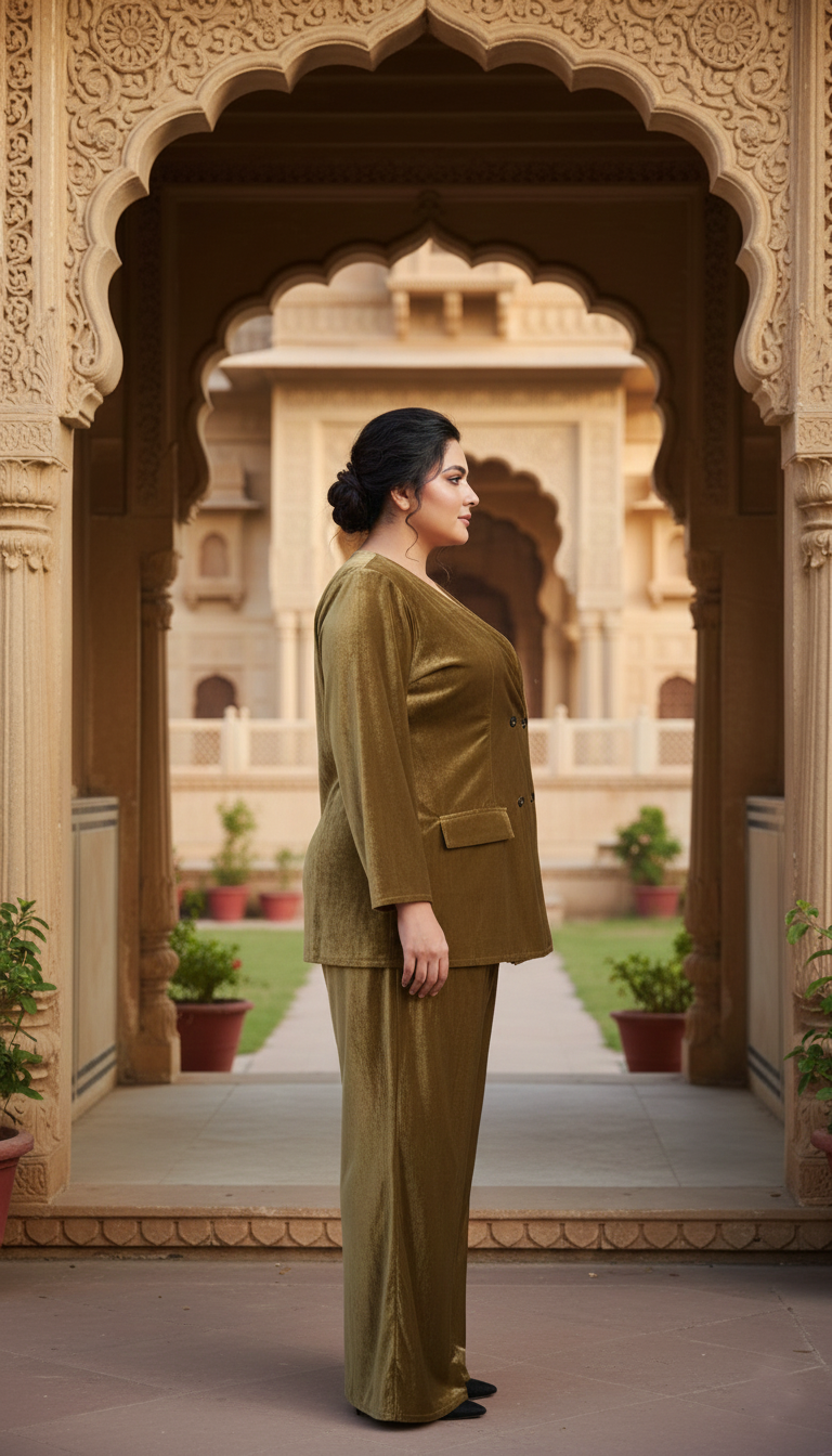 Plus Size Premium Plush Velvet Blazer & Wide-Leg Pants Co-Ord Set