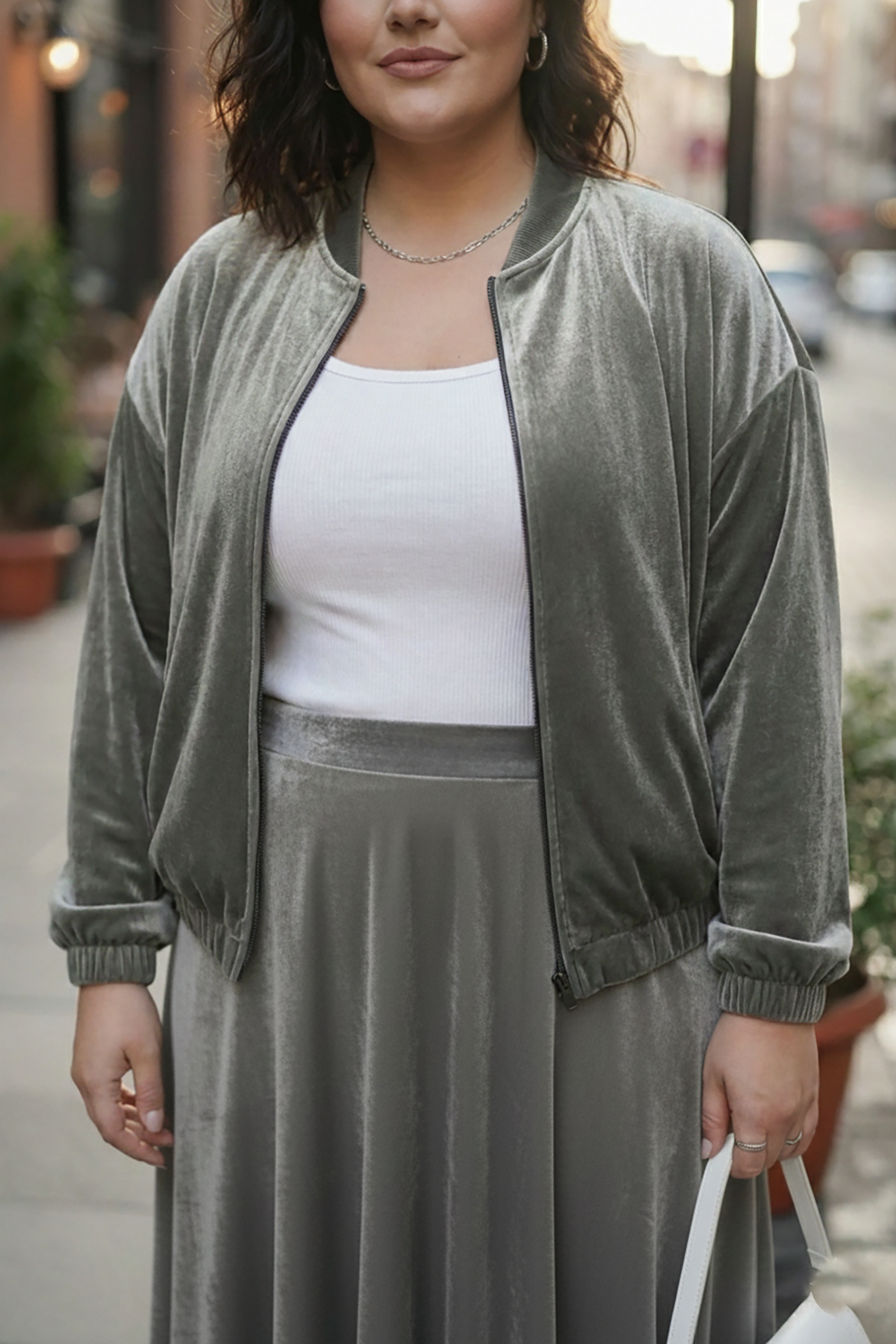 Luxury Soft Velvet Co-Ord Set – Jacket & Midi Skirt For Women