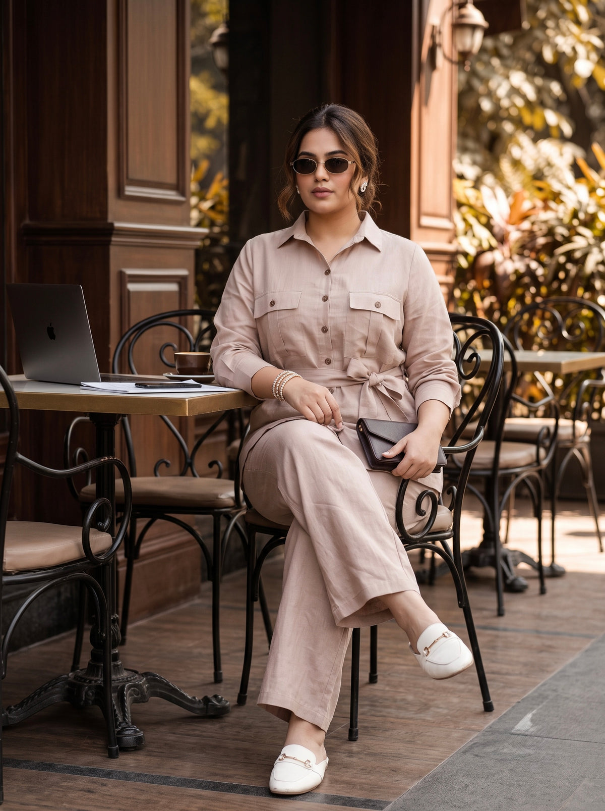 Blush Beige Top & Bottom 100% Cotton Co-ord Set with Cargo Pockets