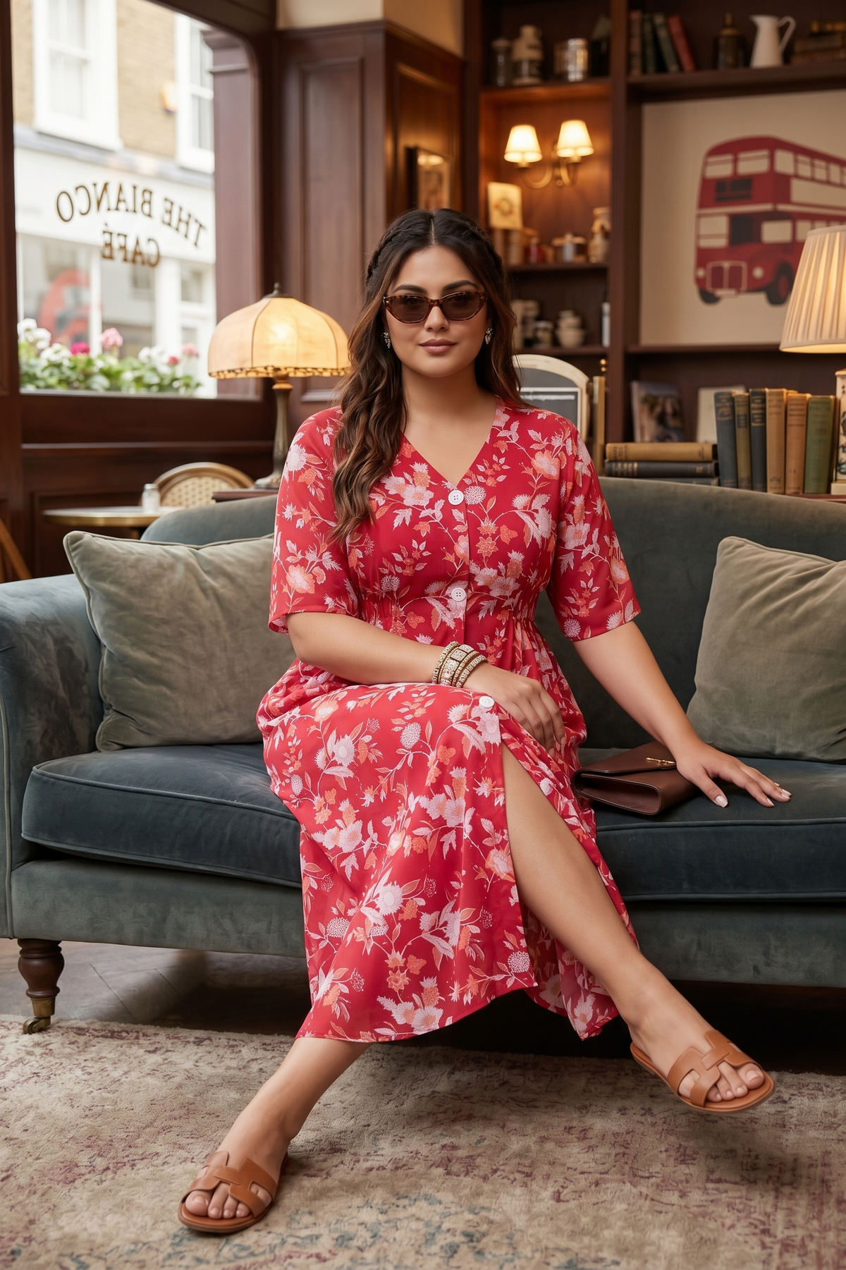 Red Floral Printed 100% Cotton Maxi Dress