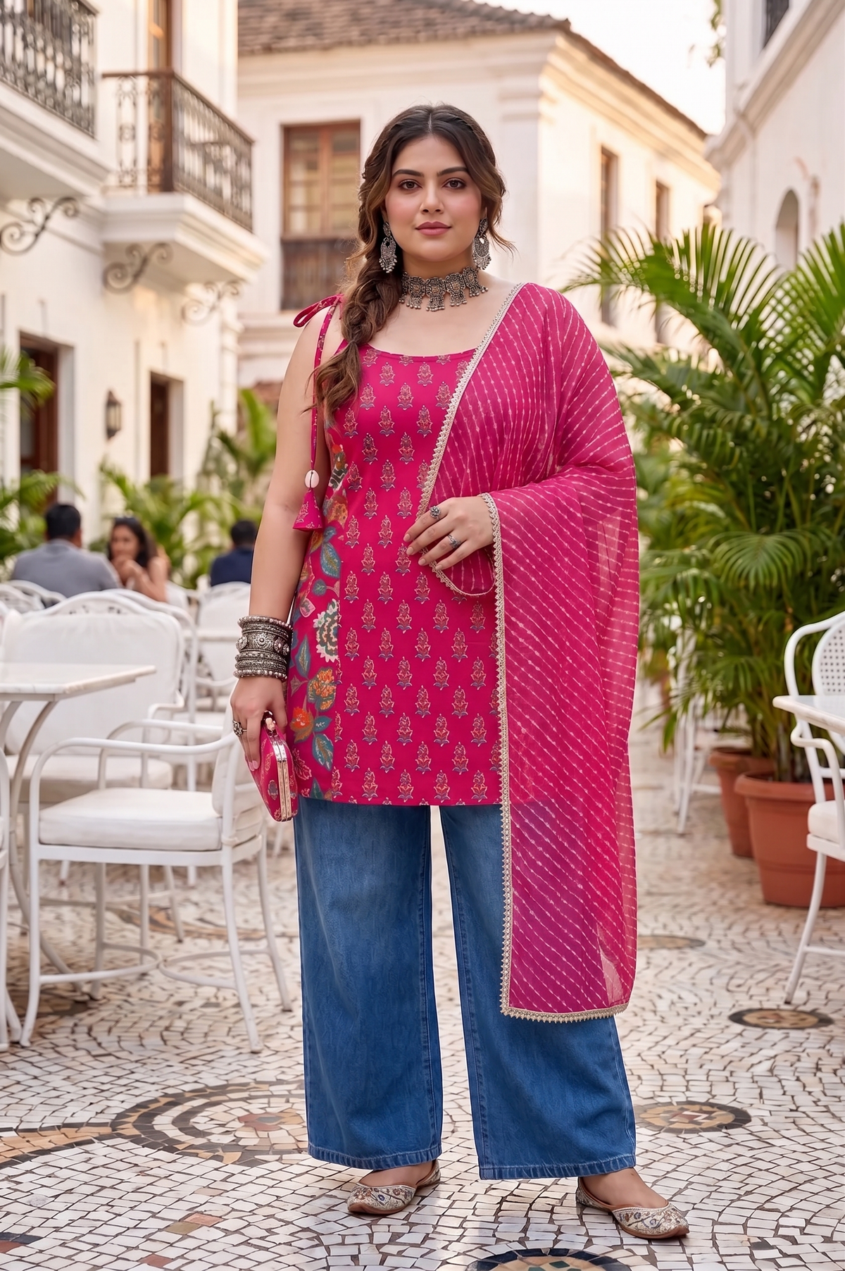 Pink Hand-Dyed Leheriya Pure Georgette Dupatta