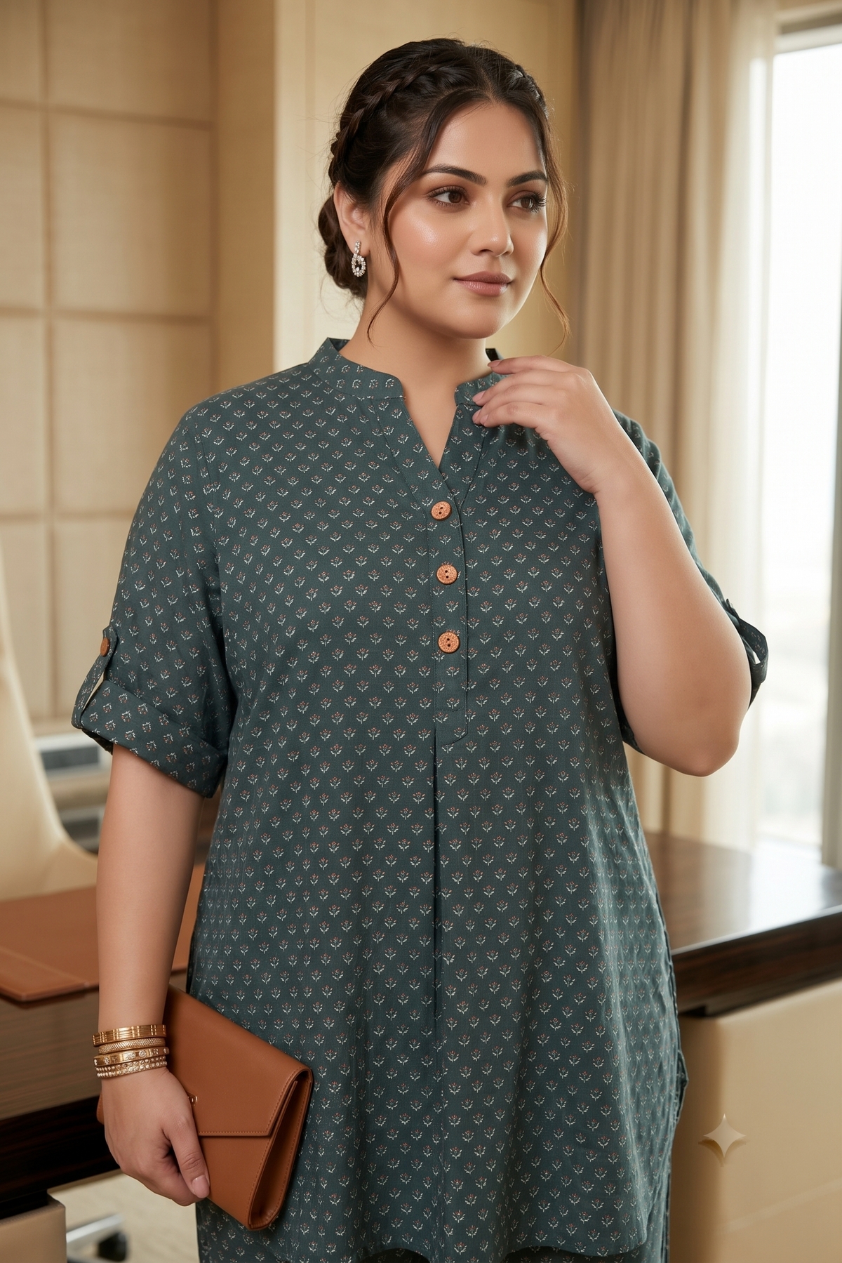 Pine Green Booti Print 100% Cotton Co-Ord Set