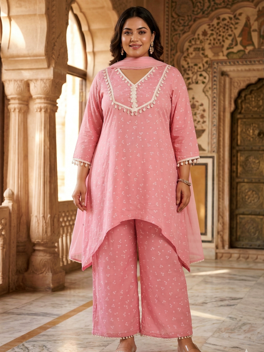 Pink Bandhani Modal Printed Co-ord Set (Set of 3)