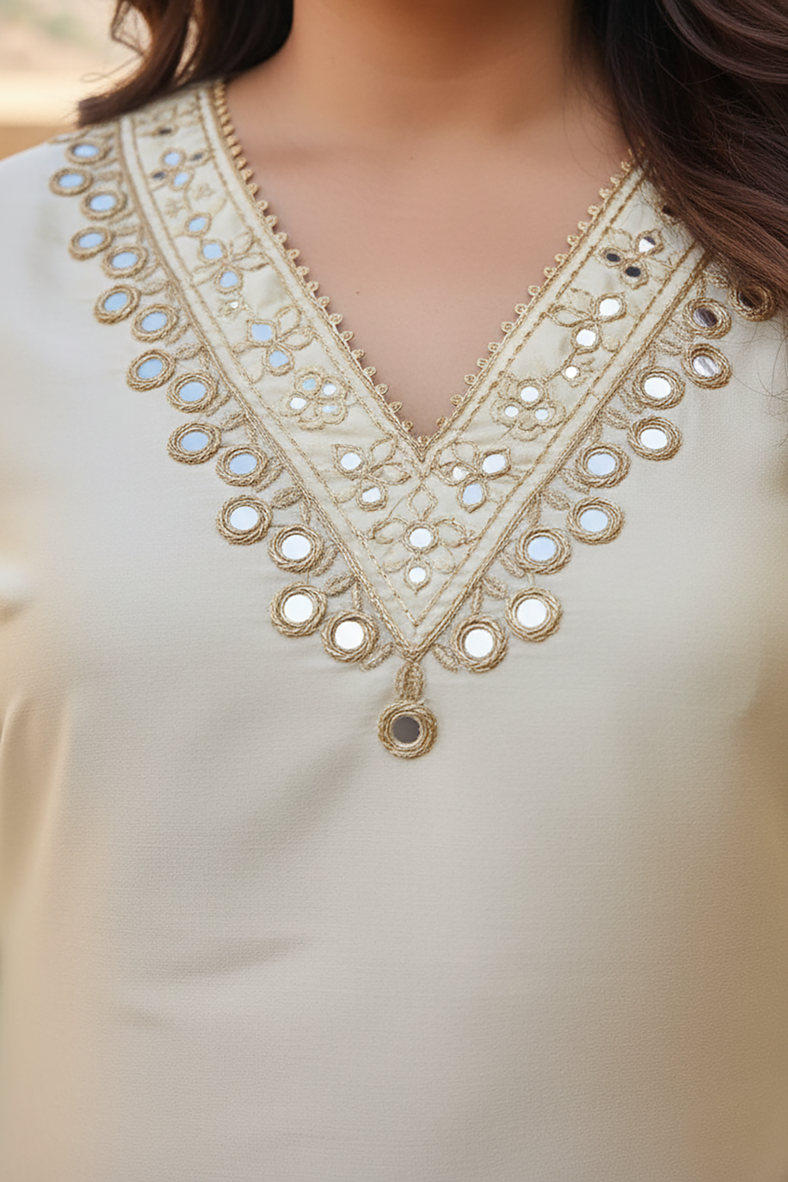 Ivory Taffeta Embroidered Wedding Kurta Set for Women