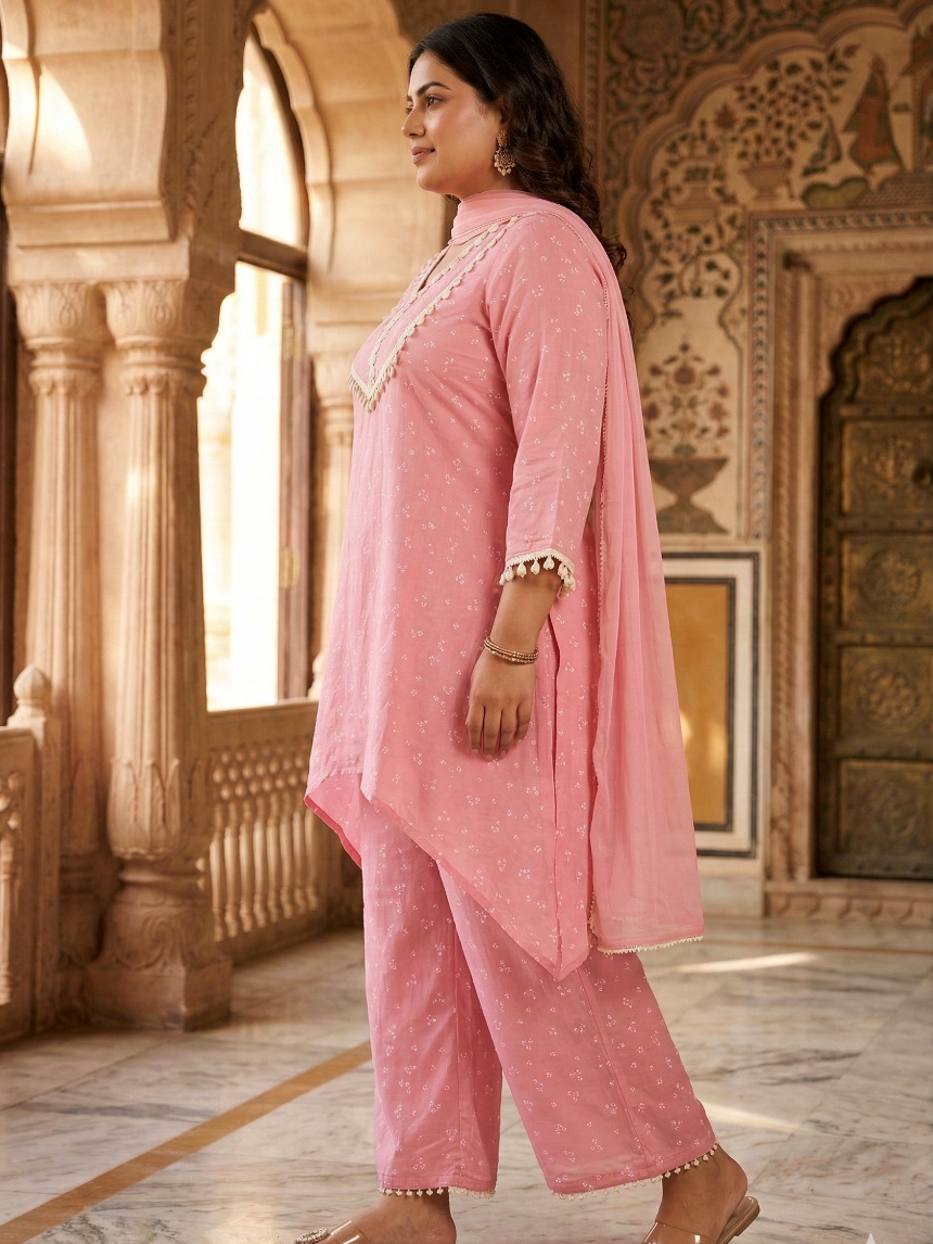 Pink Bandhani Modal Printed Co-ord Set (Set of 3)