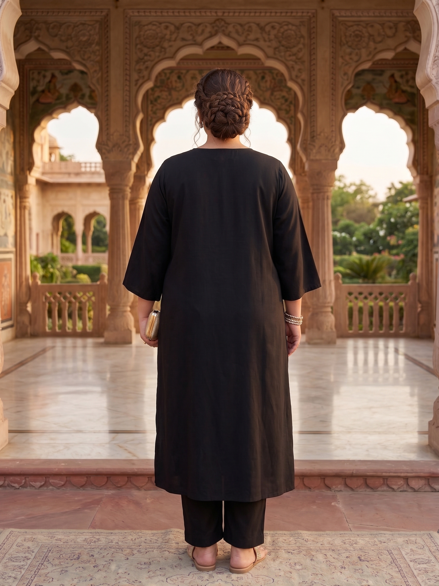 Plus Size Black Modal Paithani Co-Ord Set