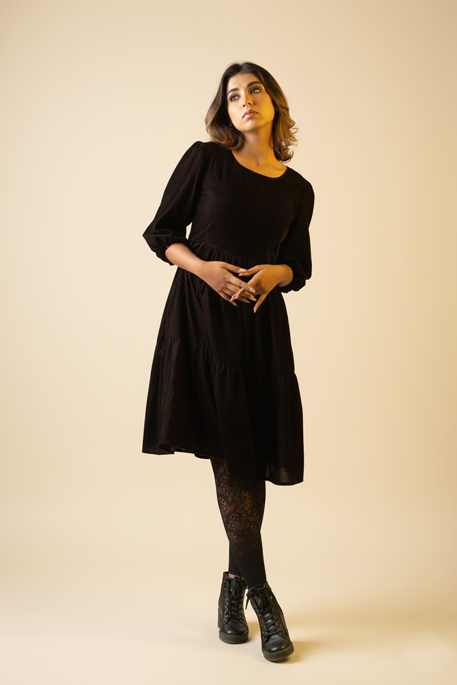 Brown Velvet Tiered Dress