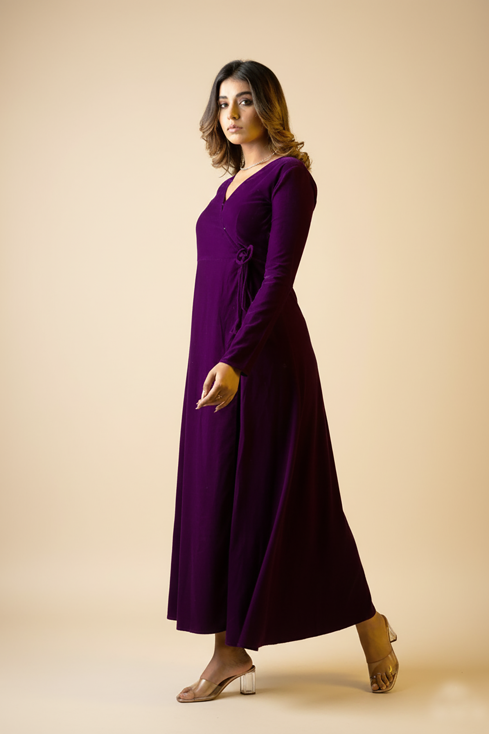 Purple Velvet Wrap Gown