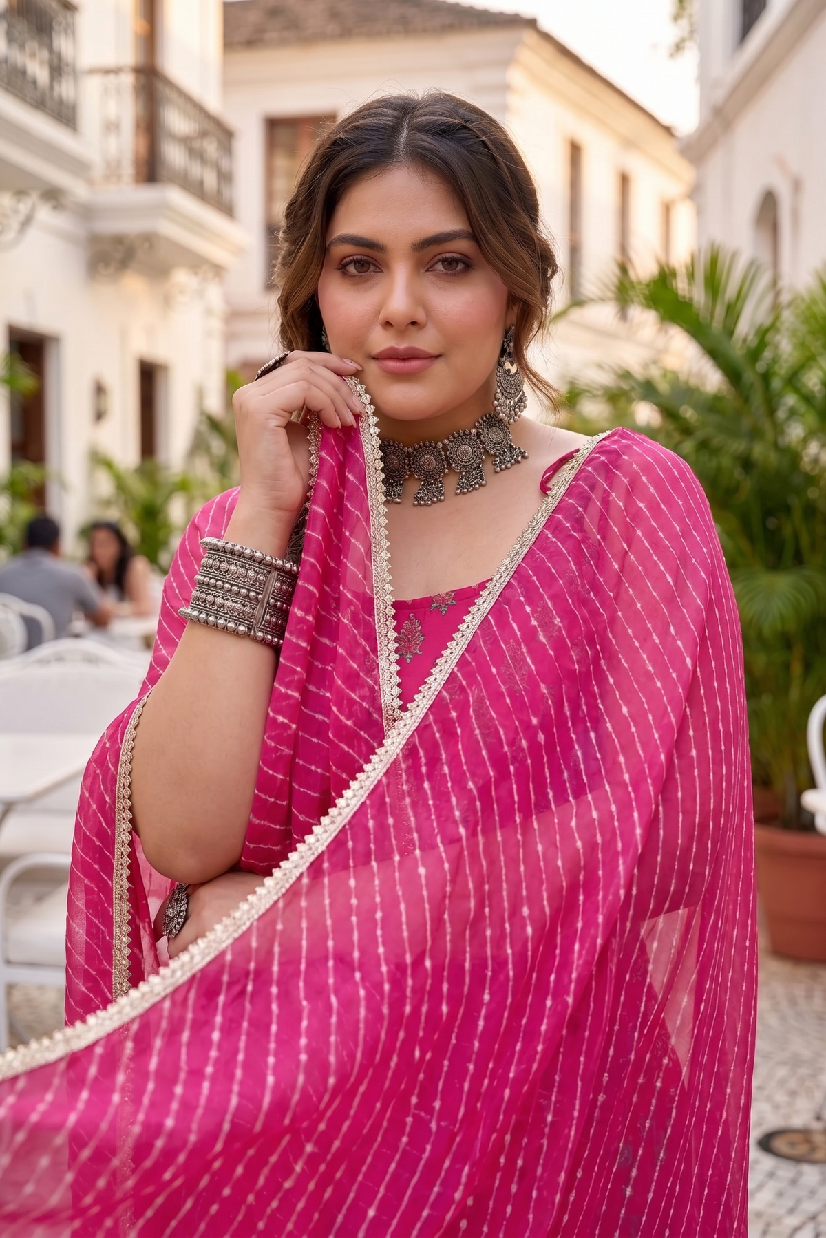 Pink Hand-Dyed Leheriya Pure Georgette Dupatta