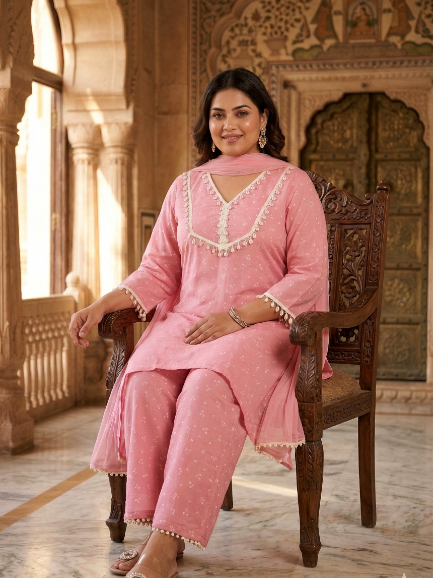 Pink Bandhani Modal Printed Co-ord Set (Set of 3)