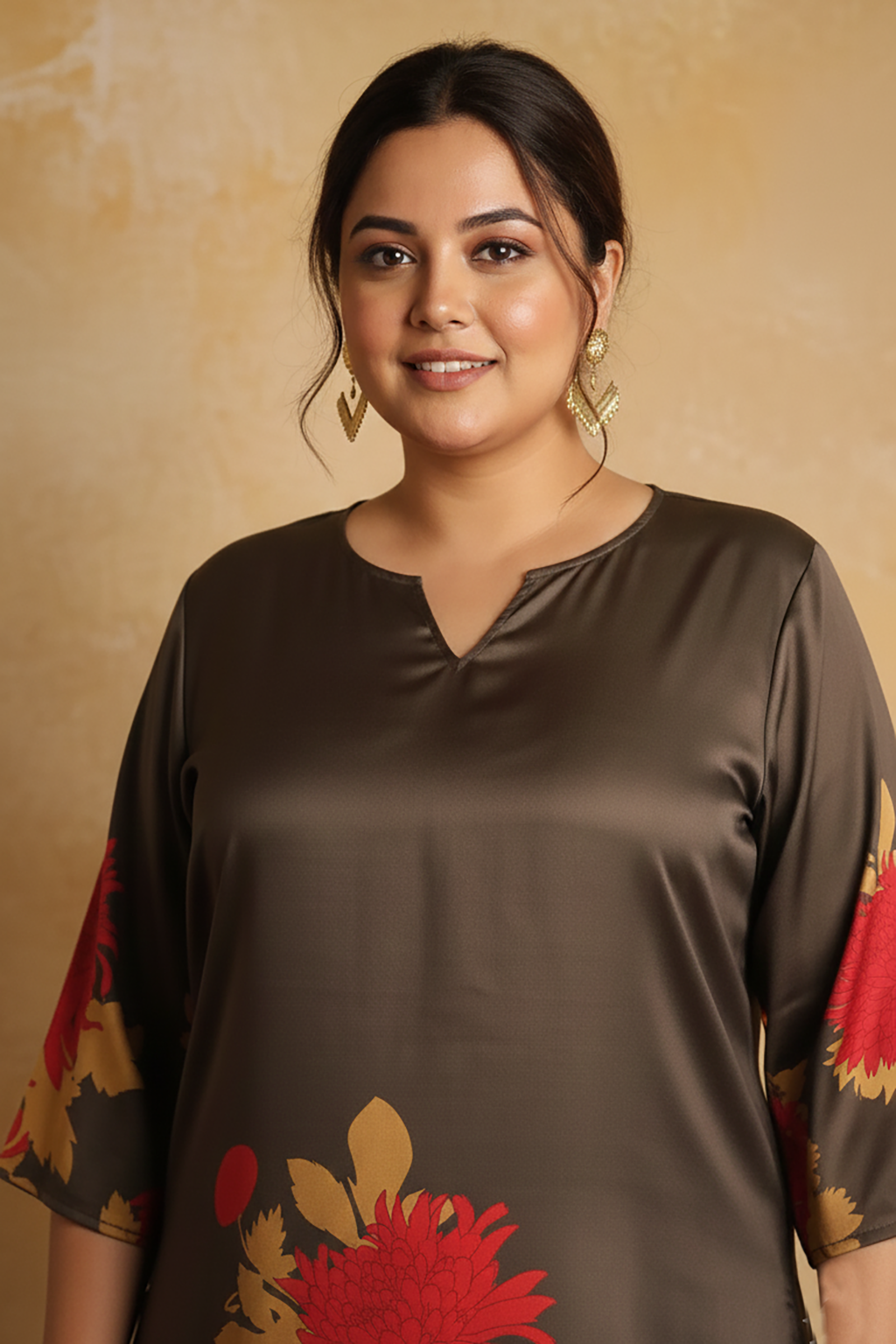 Olive Brown Floral Printed Co-Ord Set for Women