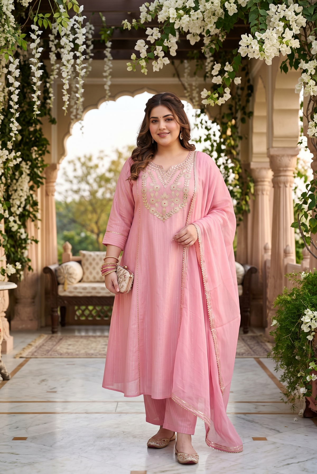 Pink Lurex Gotta Patti Suit Set - (Set Of 3)