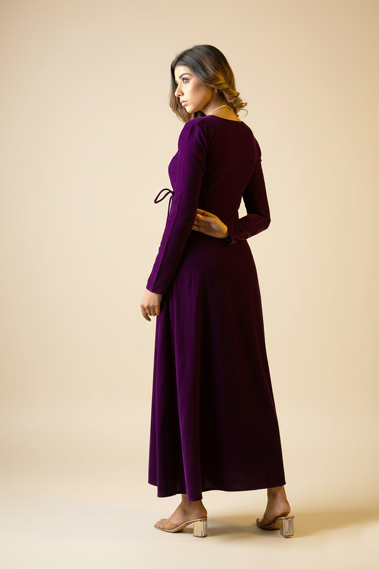 Purple Velvet Wrap Gown