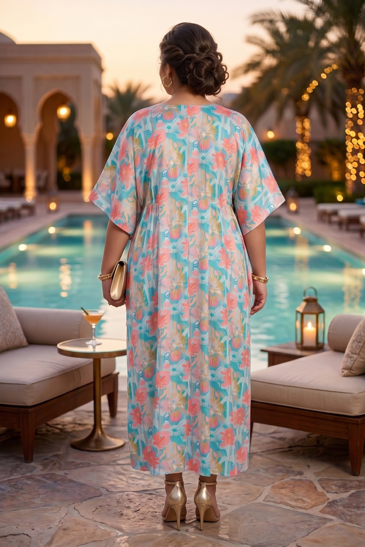Satin Floral Kaftan Dress