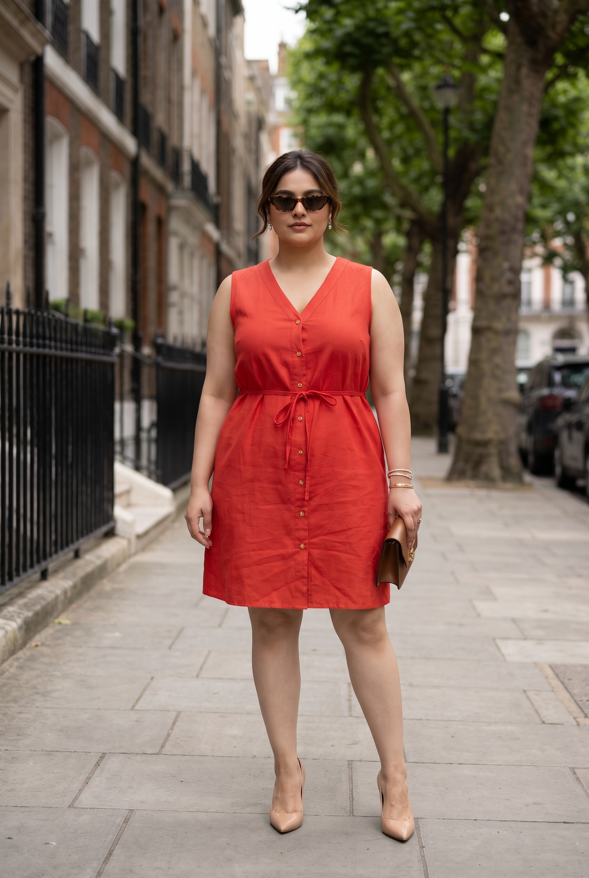 Summery Red Linen Dress with Drawstring