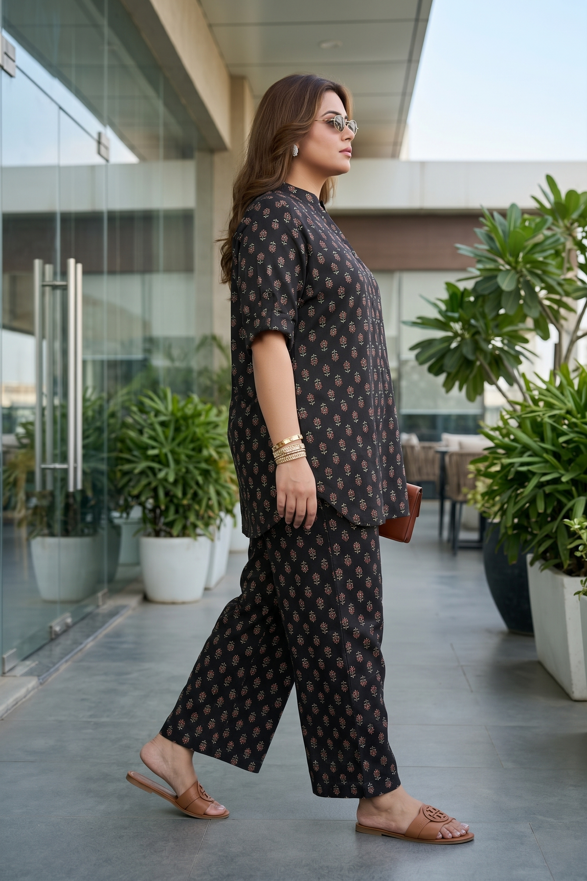 Plus Size Black Booti Print 100% Cotton Co-Ord Set for Women