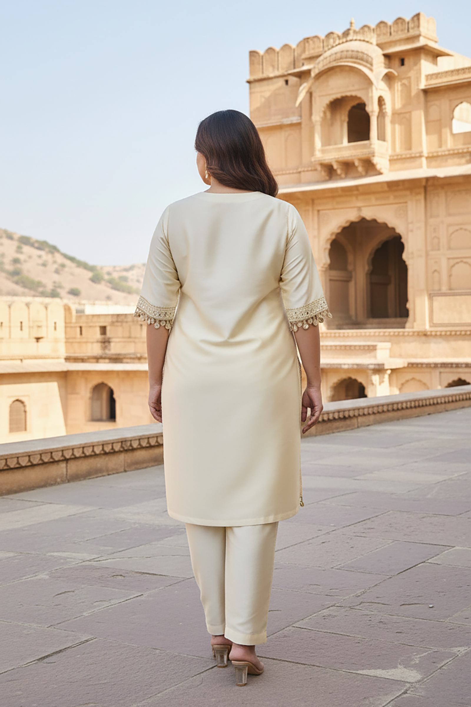 Ivory Taffeta Embroidered Wedding Kurta Set for Women