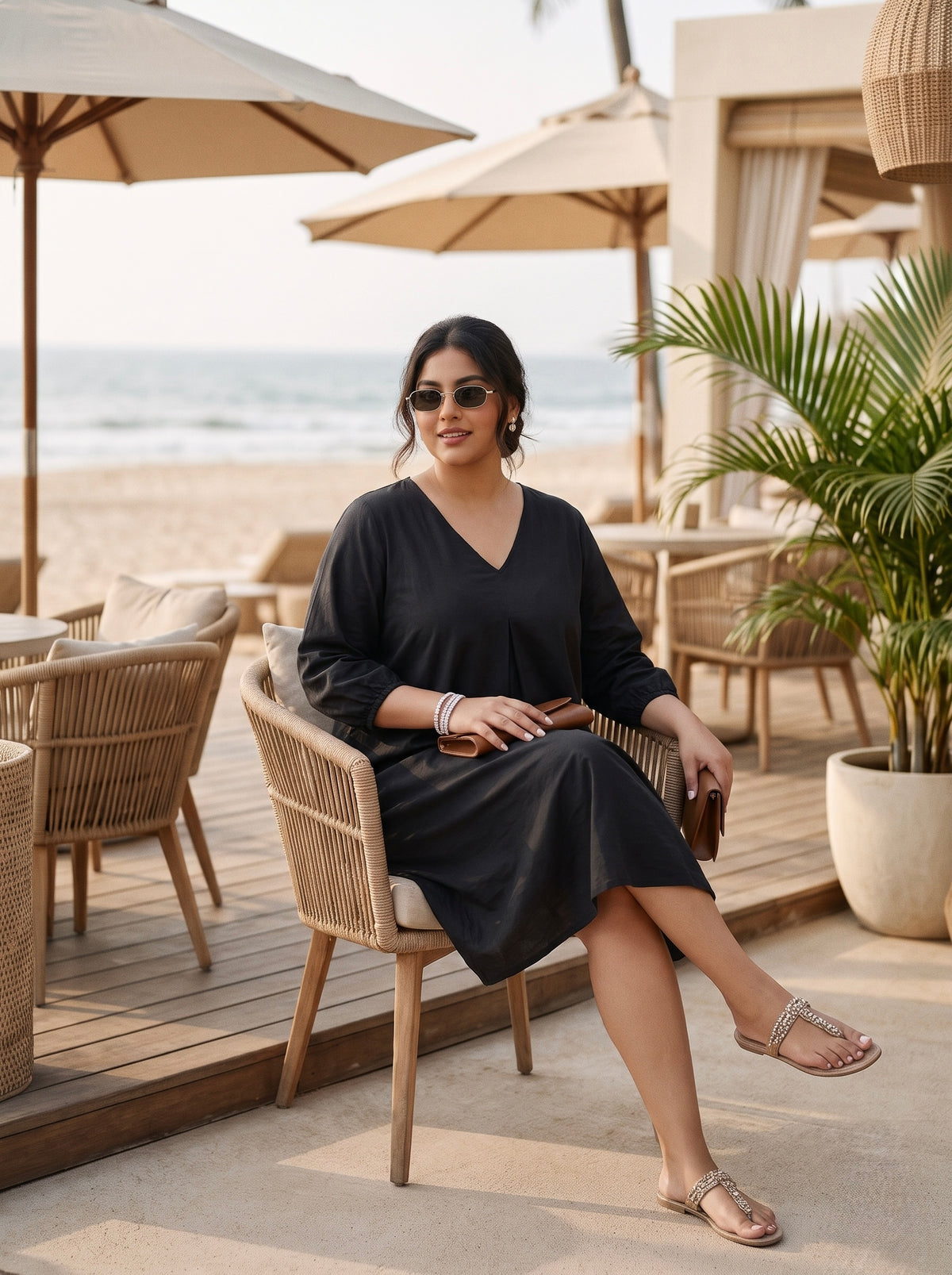 Pitch Black Short Linen Dress