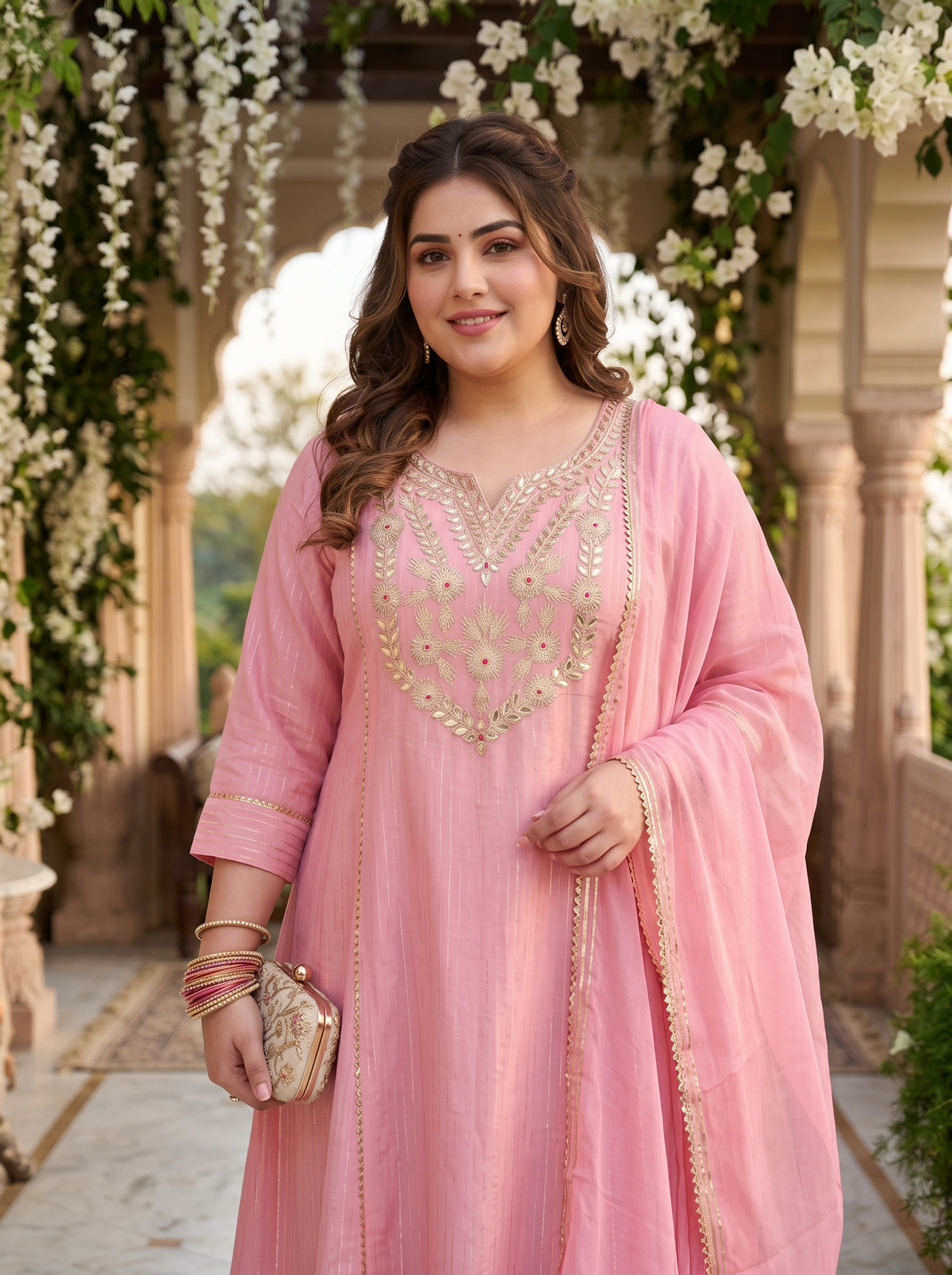 Pink Lurex Gotta Patti Suit Set - (Set Of 3)
