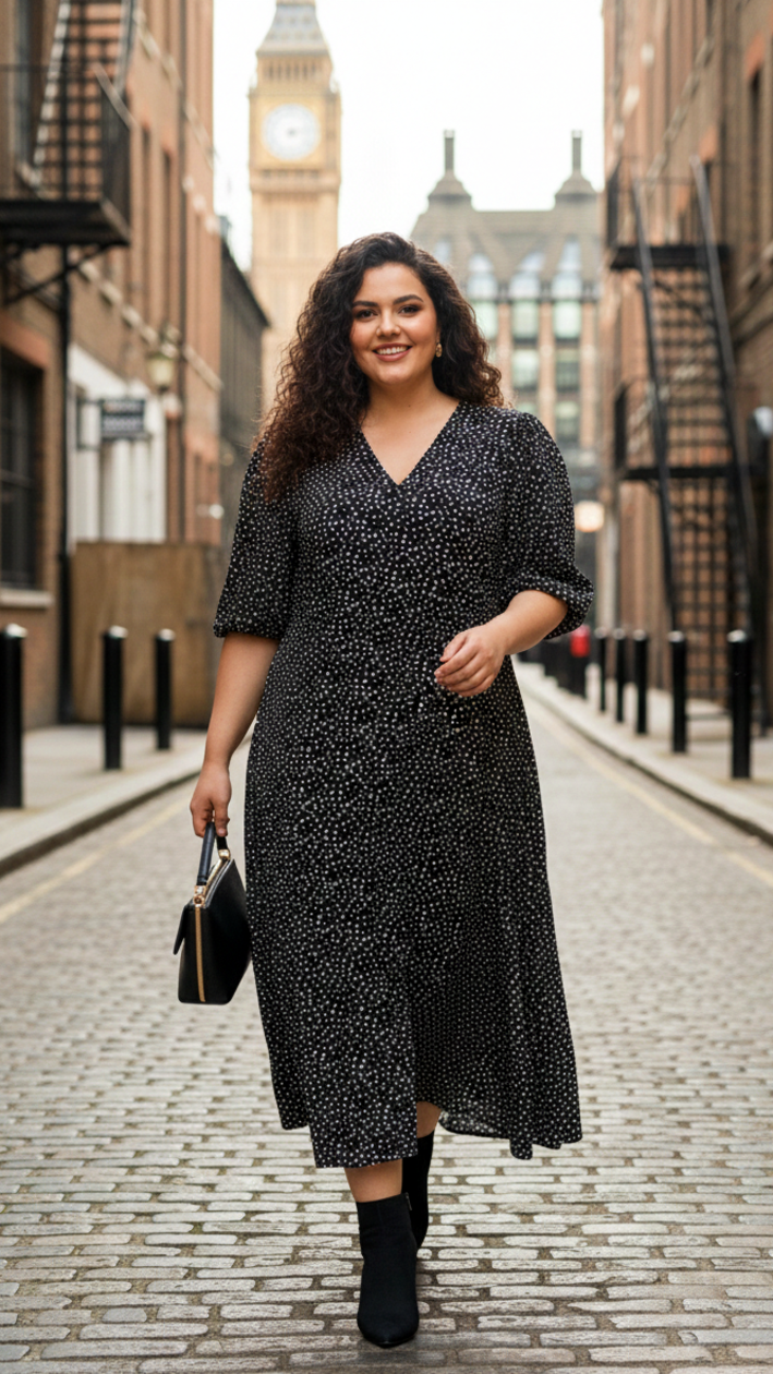 Trendy Black Animal Print Crepe Midi Dress – Party Perfect