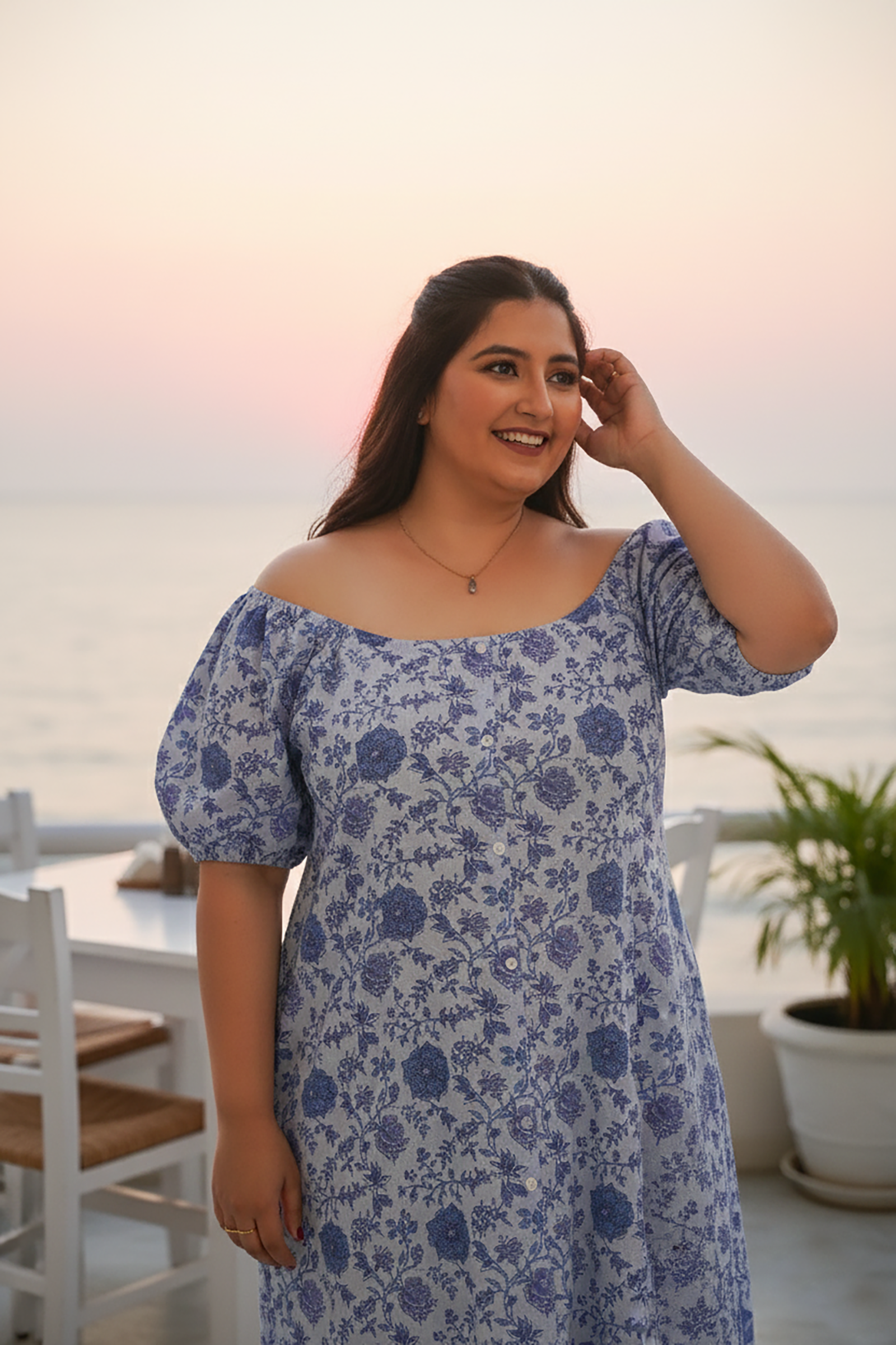 Ice Blue Gaga Printed Cotton Dress