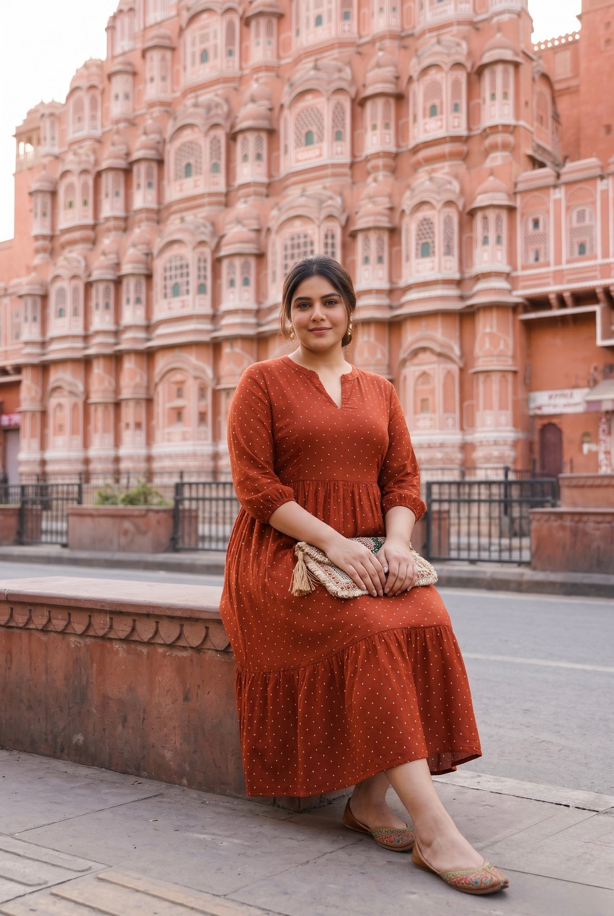 Regular Maroon Polka Dot Midi Dress